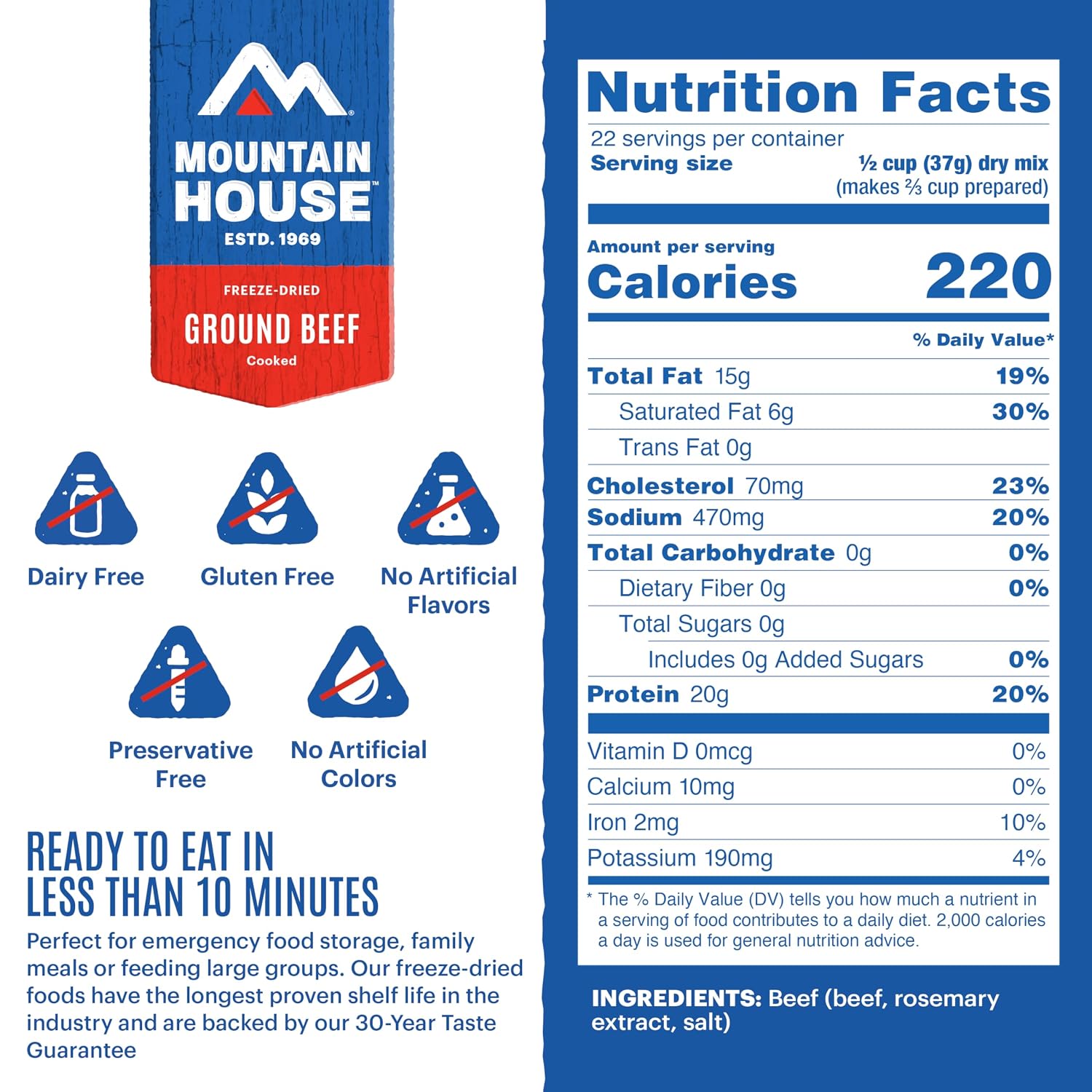 Mountain House Diced Beef | Freeze Dried Survival & Emergency Food | #10 Can | Gluten-Free, 30122