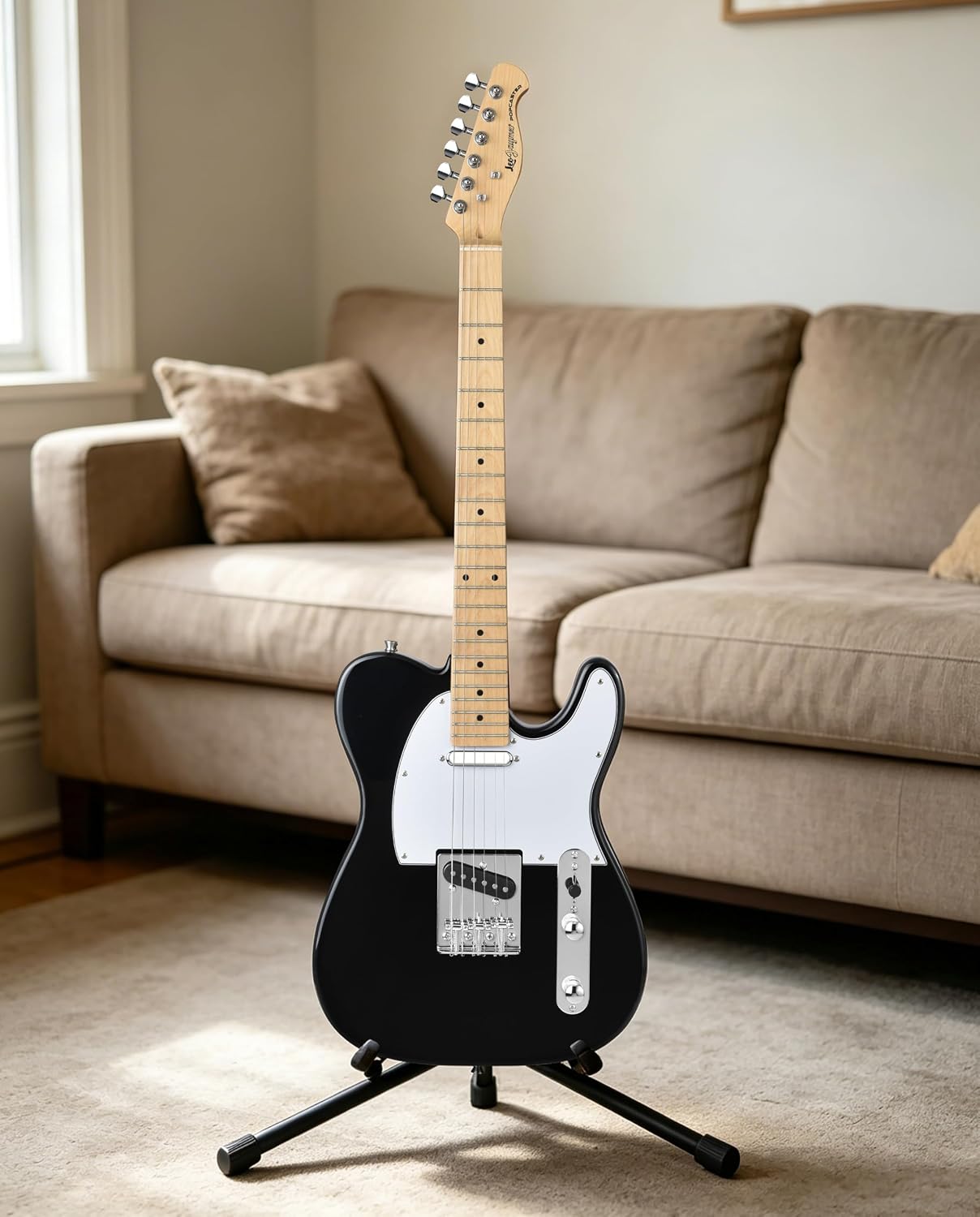 Leo Jaymz Beginner Electric Guitar Complete Kit with Portable Amp, Padded Gig Bag & Full Accessories, Maple Neck (TL-White)