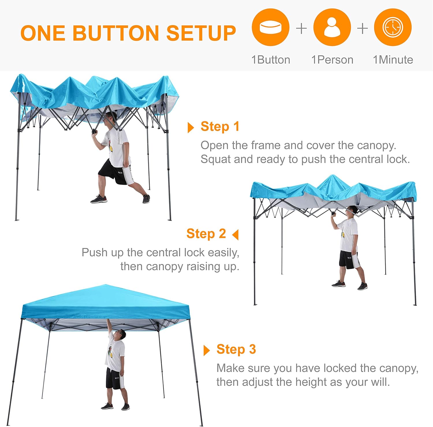 ABCCANOPY Outdoor Pop Up Canopy 10x10 Beach Camping Canopy with 1 Sun Wall, Bonus Backpack Bag, Stakes and Ropes, Sky Blue | Backpack Carry Bag, Stakes & Guy Ropes Included, Easy Setup; For Beach, Camping, Backyard