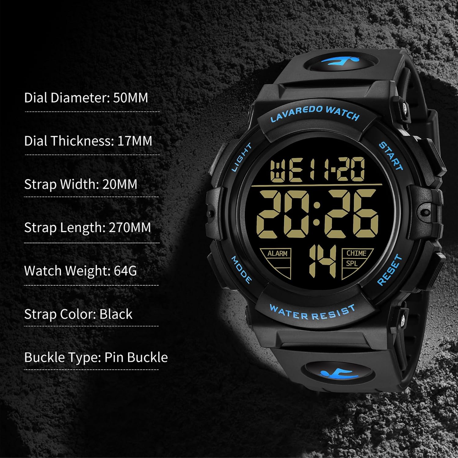 L LAVAREDO Mens Digital Watch Sports Military Watches Waterproof Outdoor Chronograph Wrist Watches for Men with LED Back Ligh/Alarm/Date