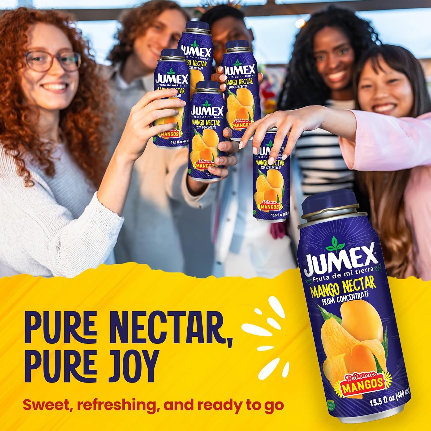 Jumex Mango Nectar Lata Botella - Made with Fresh Fruit Puree - Mango Juice Concentrate for Tropical Fruit Smoothie Mix, Cocktail Mixers & Kids Beverages - 15.5oz, 12 Pack Resealable Juice Bottles