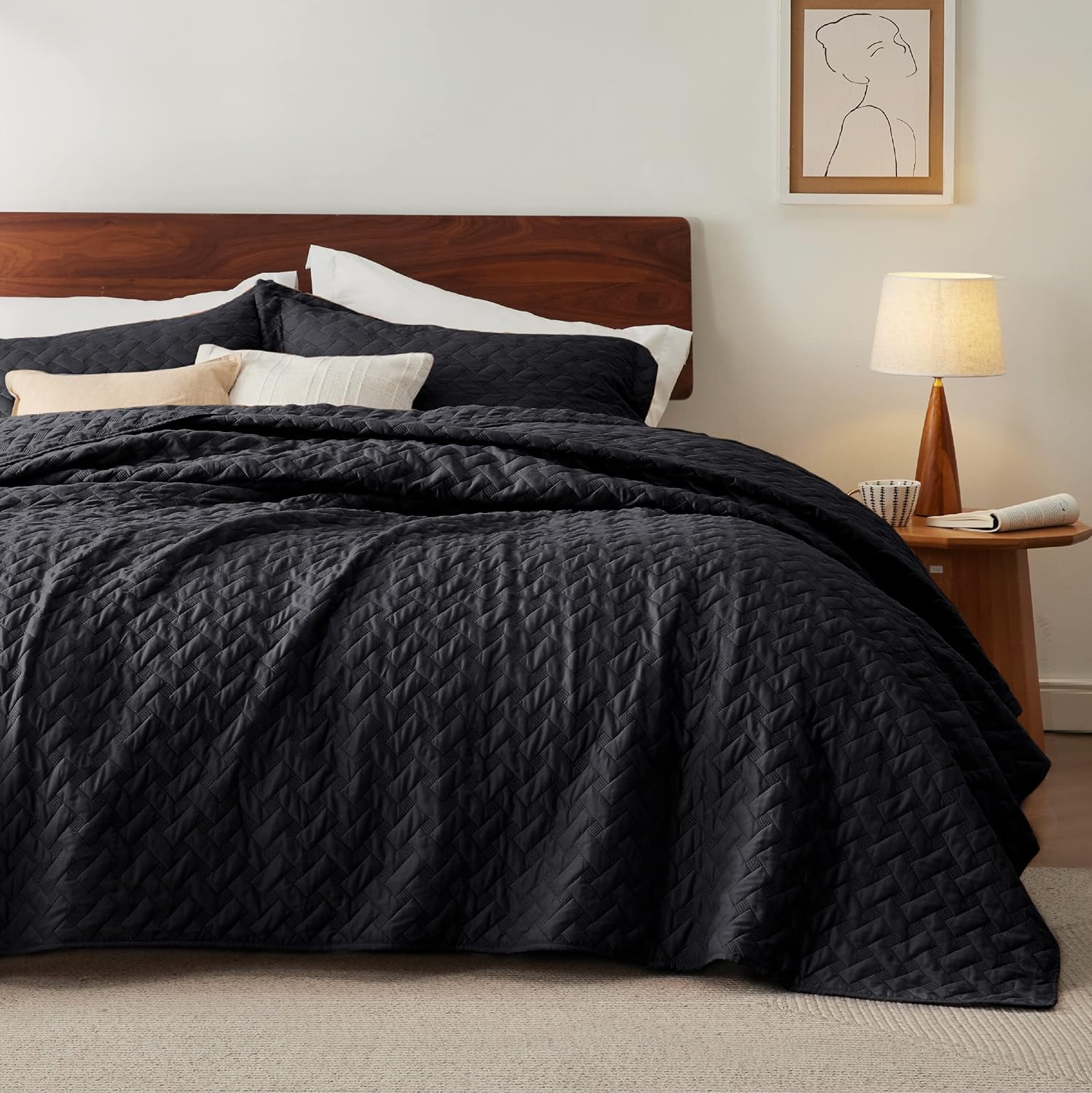 Bedsure Quilts Queen Size - Grey Bedspreads Queen Size with Basket Weave Pattern, Soft Quilt Bedding Set, Lightweight Comforter Set Coverlet for All Seasons with 2 Pillow Shams (90" x 96")