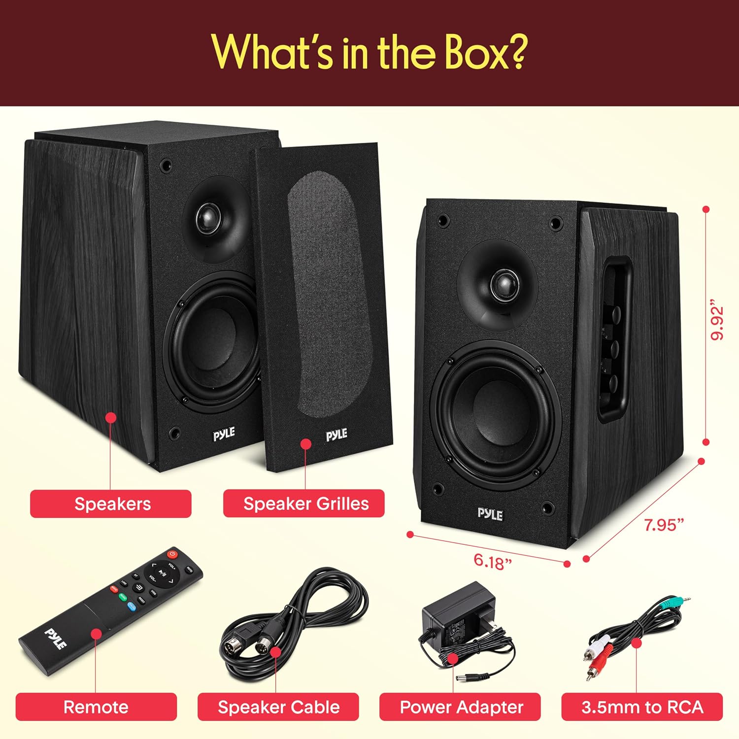 Pyle Powered Bookshelf Speaker System with Bluetooth, 80W Active Stereo Speakers, Bass Reflex Natural Wood Cabinet, Hi Def ARC, Optical, Coax, Subwoofer Out, for Entertainment, Studio (Pair)