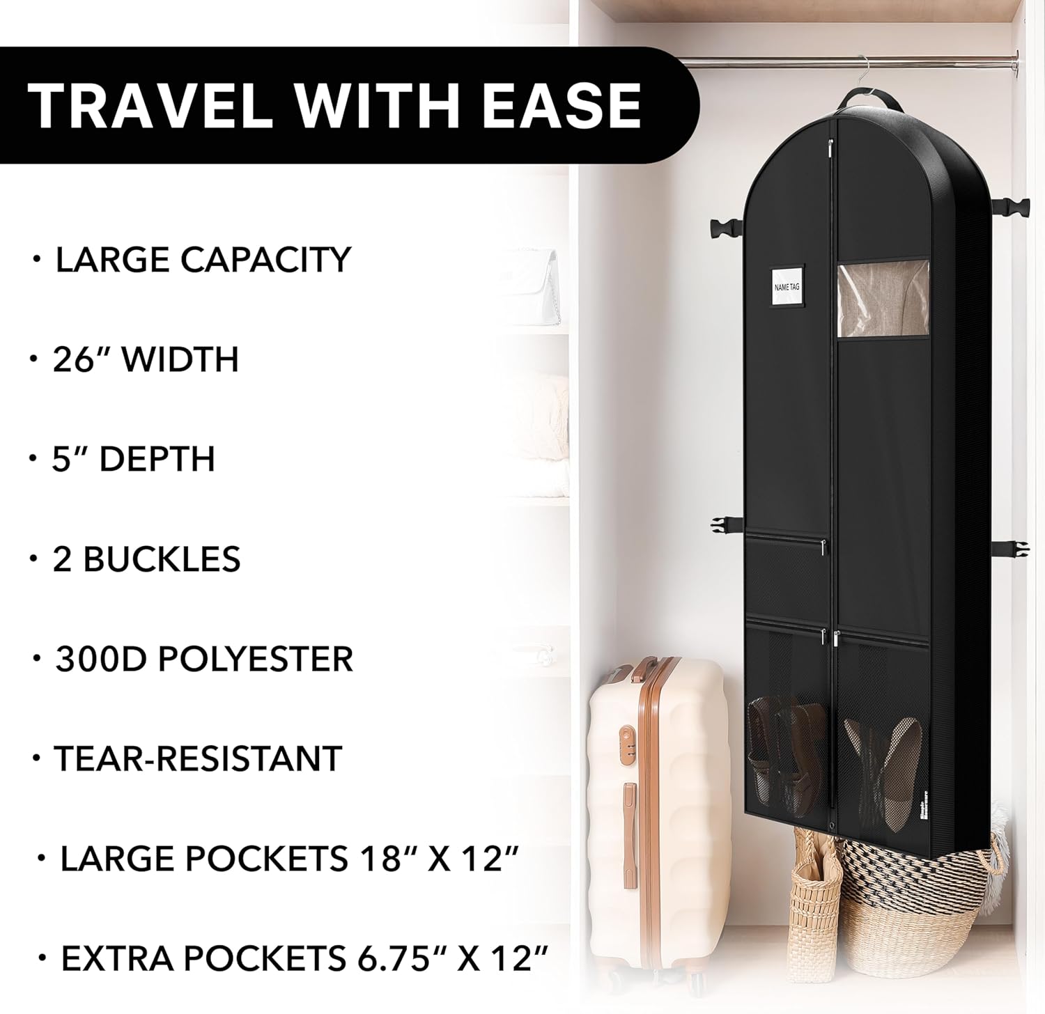 Simple Houseware 43" Travel Garment Bag with Pockets, Heavy Duty Suit Bag