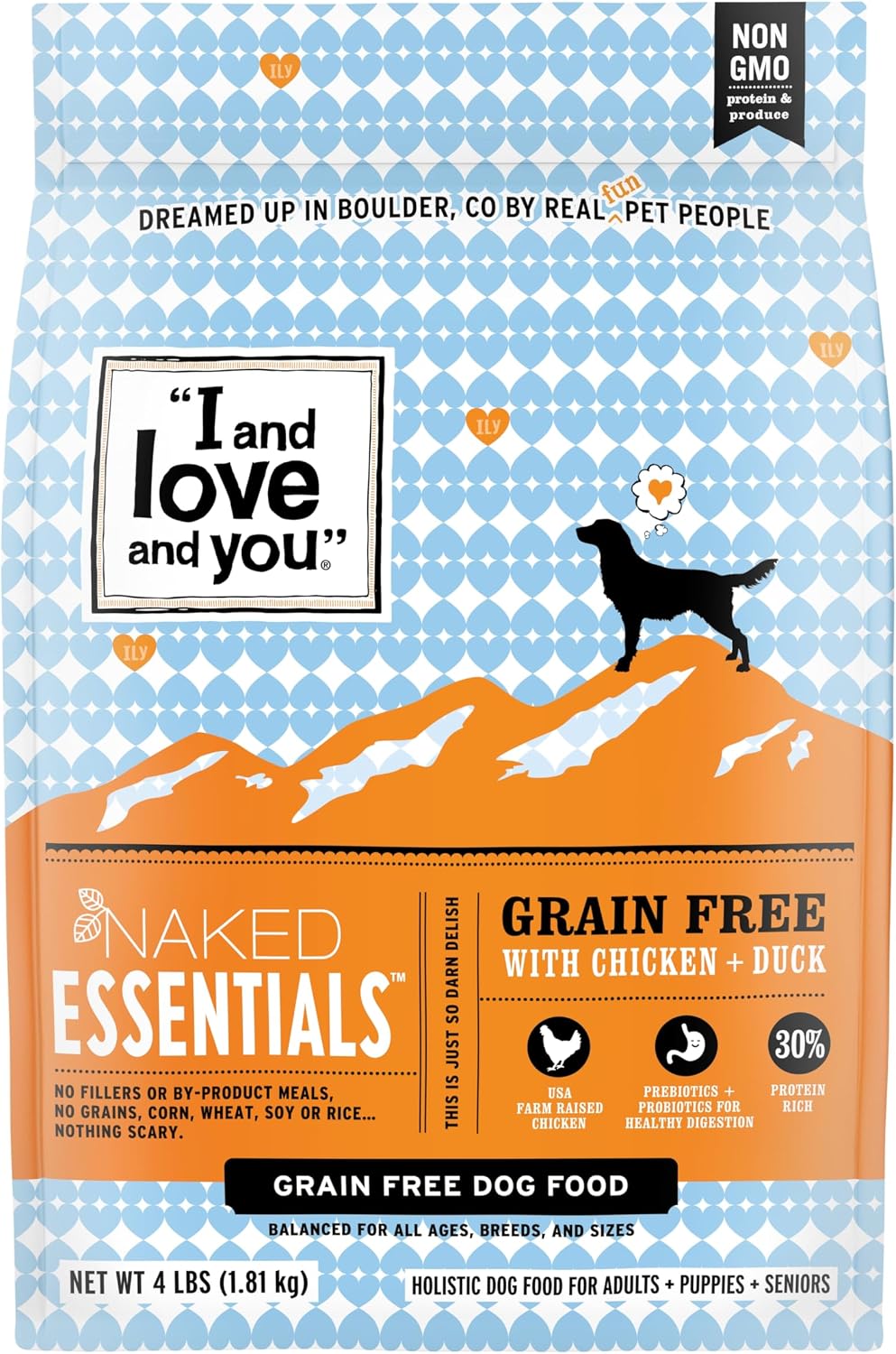 I and love and you Naked Essentials Dry Dog Food - Lamb + Bison - High Protein, Real Meat, No Fillers, Prebiotics + Probiotics, 4lb Bag
