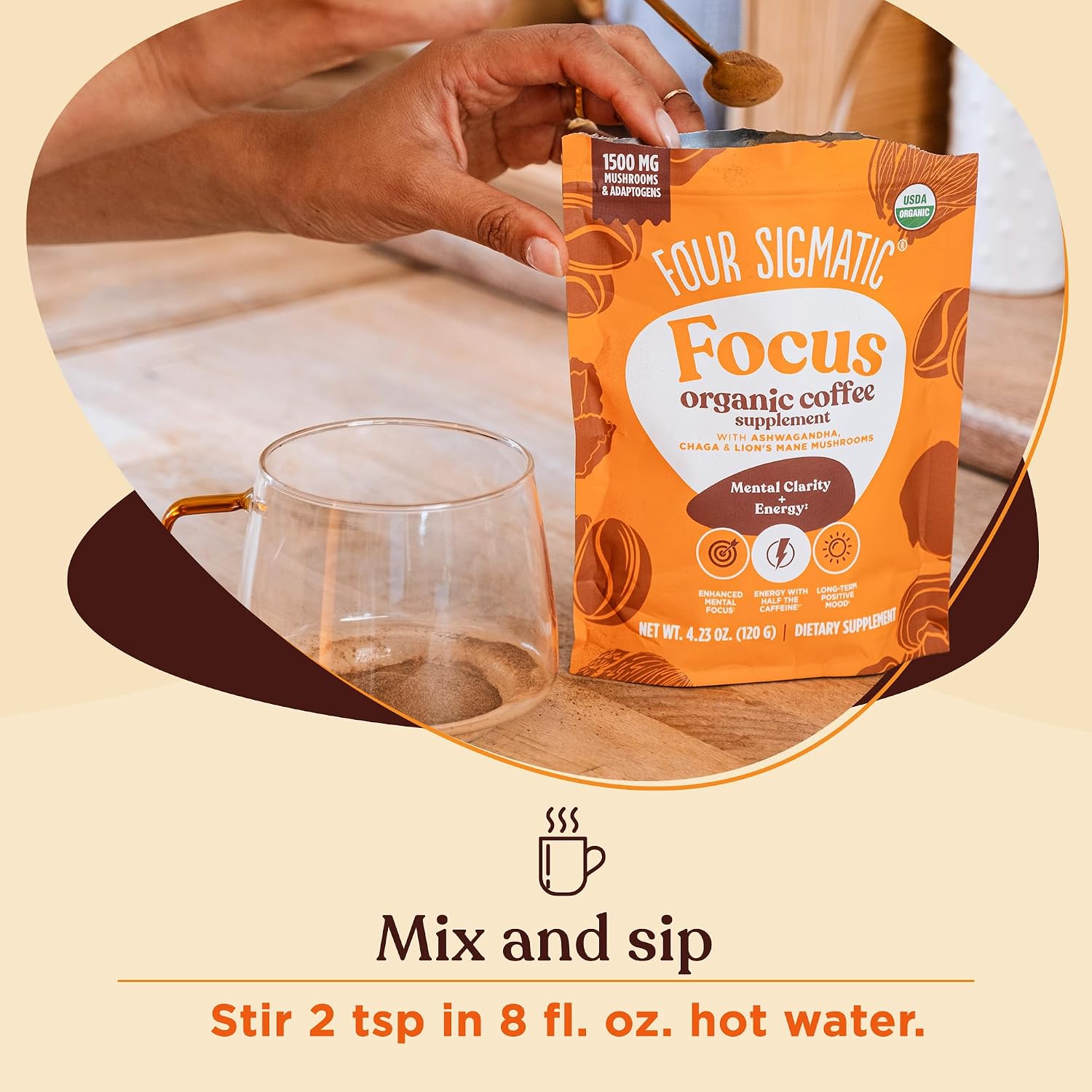 Four Sigmatic Organic Instant Coffee Powder | Mushroom Coffee Instant Mix with Cordyceps, Chaga and Eleuthero for Better Focus and Immune Support | 10 Packets