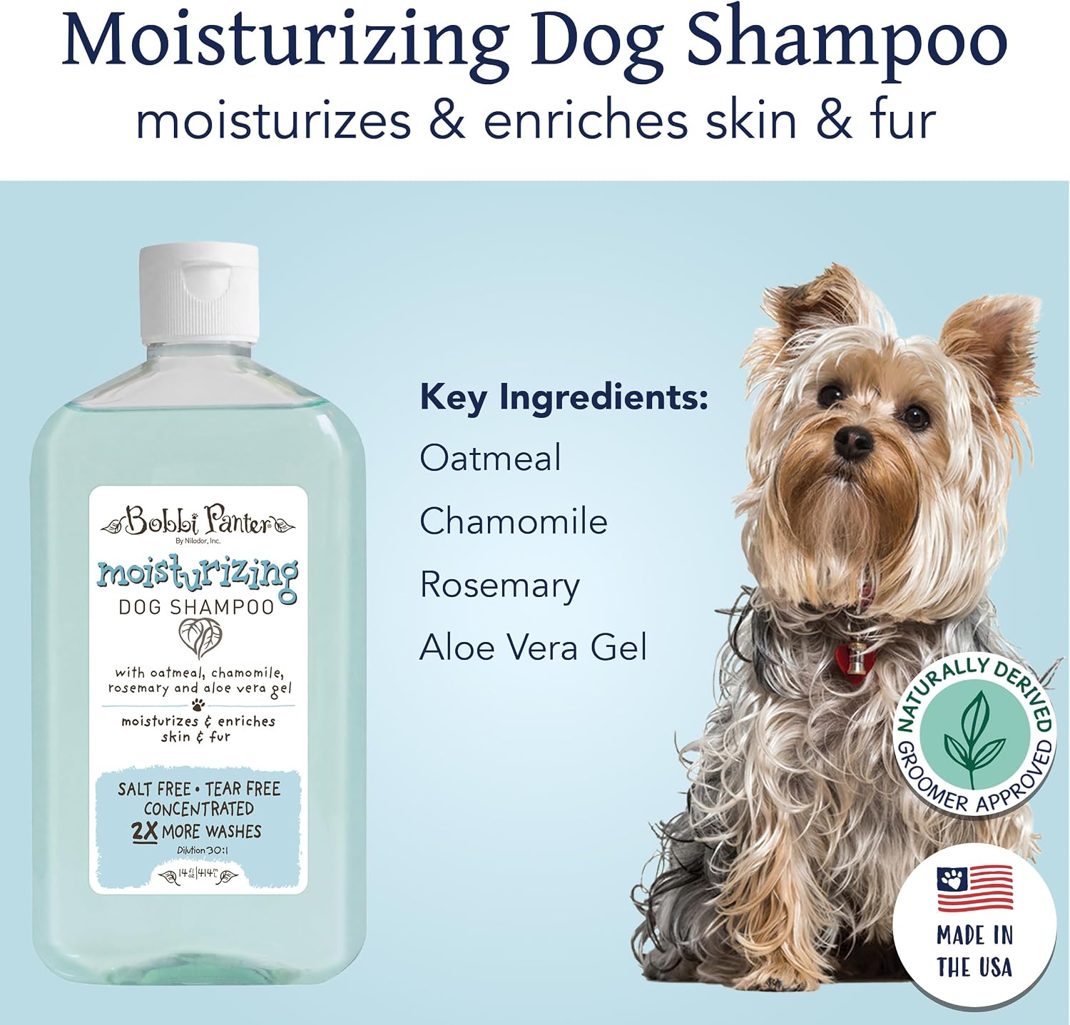 Bobbi Panter Soothing Dog Shampoo Tea Tree, Lavender, Cucumber & Oat Protein – Natural Formula for Sensitive Skin & Irritation Relief, Tear-Free, 30:1 Concentrate, Made in USA, 14 oz