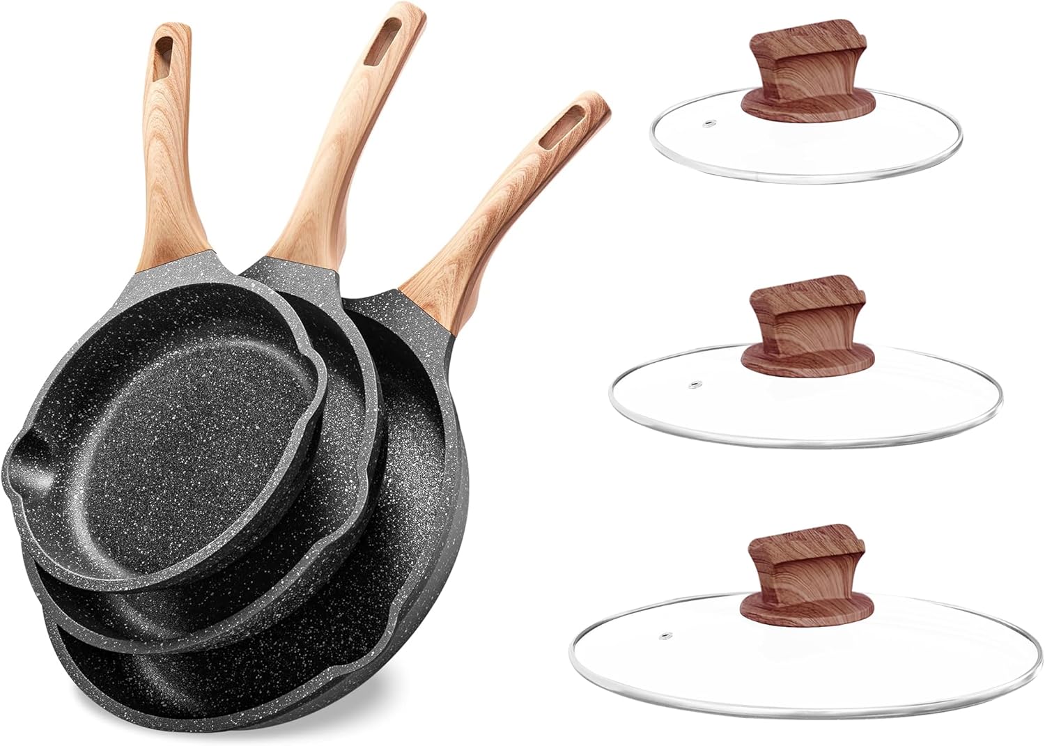 YIIFEEO Frying Pans Nonstick, Induction Frying Pan Set Granite Skillet Pans for Cooking Omelette Pan Cookware Set with Heat-Resistant Handle
