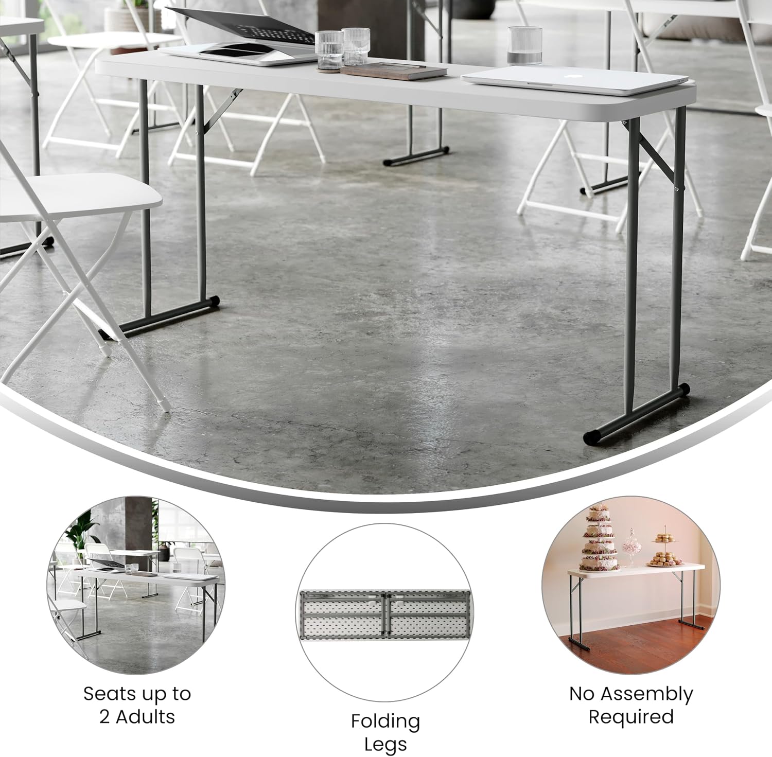 Flash Furniture 5 ft Plastic Folding Training Table, Granite White | Durable Construction, Commercial Use
