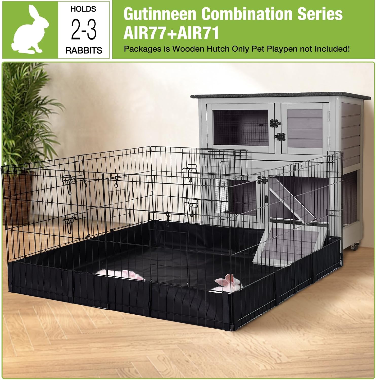 GUTINNEEN Rabbit Hutch Indoor Outdoor Bunny House Guinea Pig Cage on Wheel with Plastic Tray