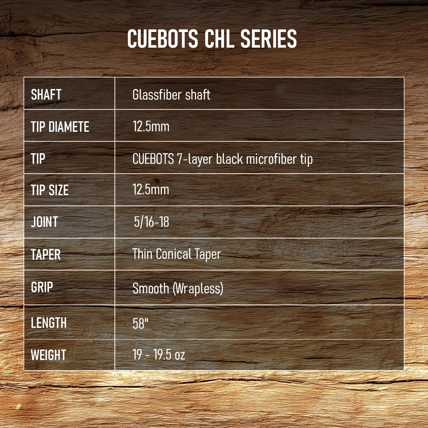CUEBOTS Glass Fiber Cue, Glass Fiber House Cue Stick, Club Cue, Cue for Beginners, Durable Uni-QR, 3/8-10, 5/16-18 Joint, Long Lasting Glassfiber Shaft, 7-Layer Microfiber Tip