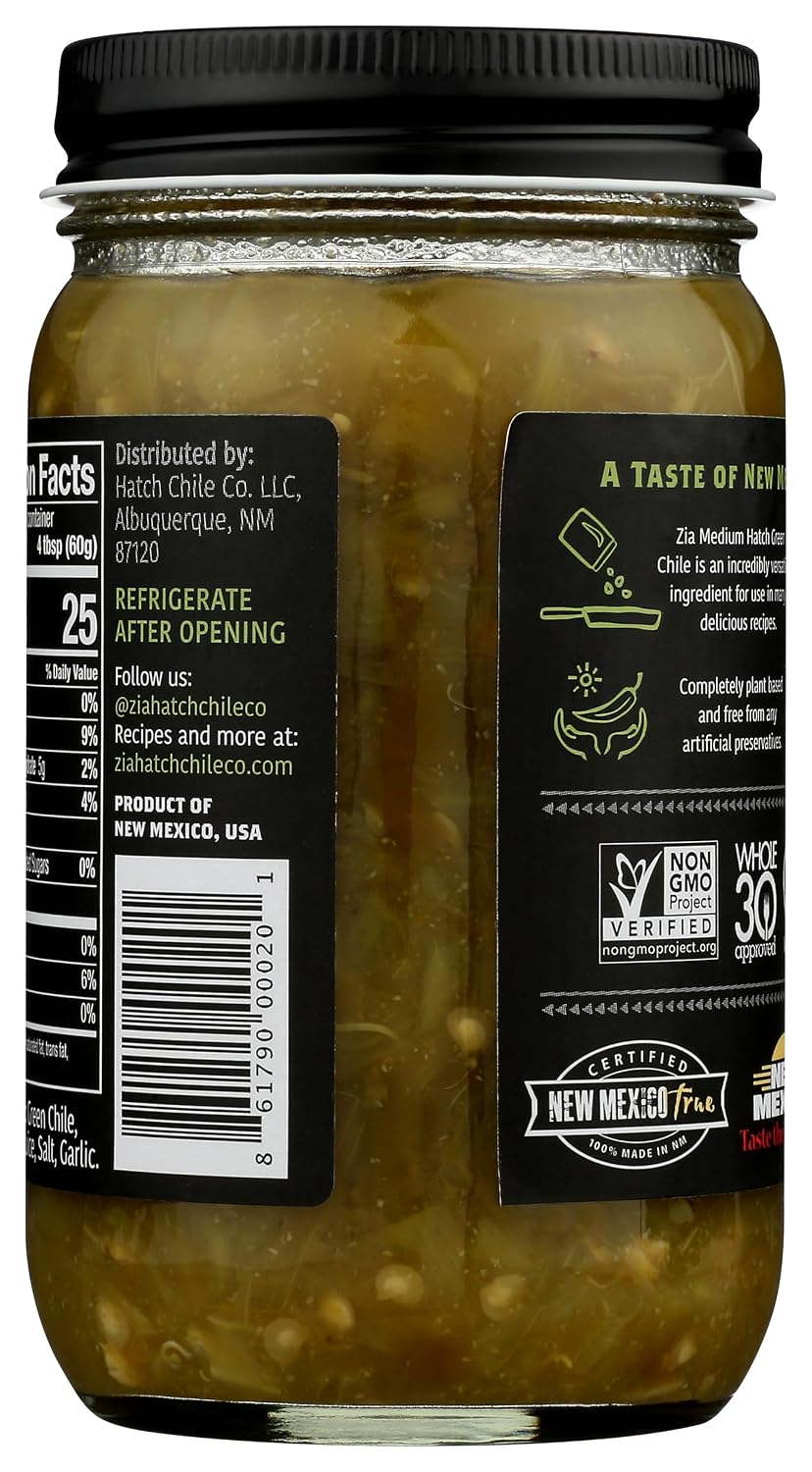 Zia Green Chile Company, Hatch Roasted Medium, 16 Ounce
