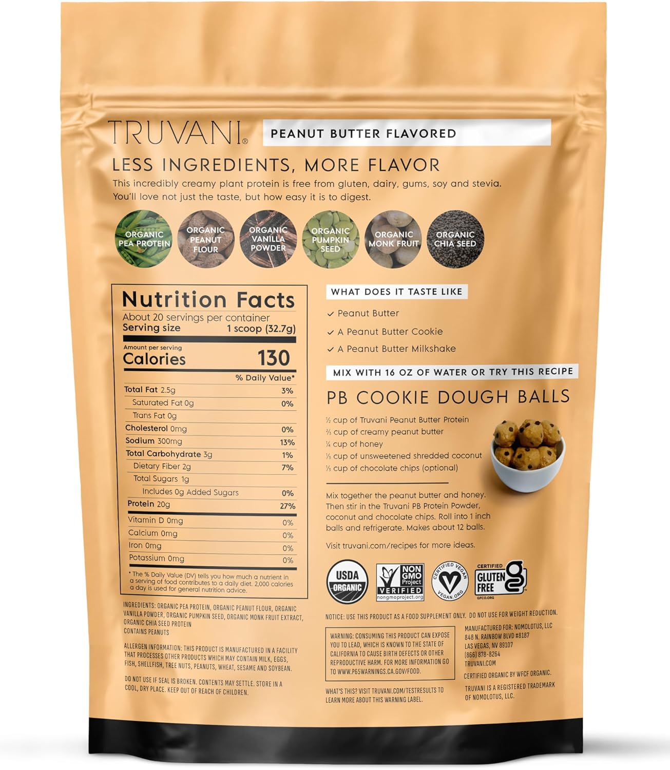 Truvani Organic Plant Based Protein Powder | Chocolate Peanut Butter
