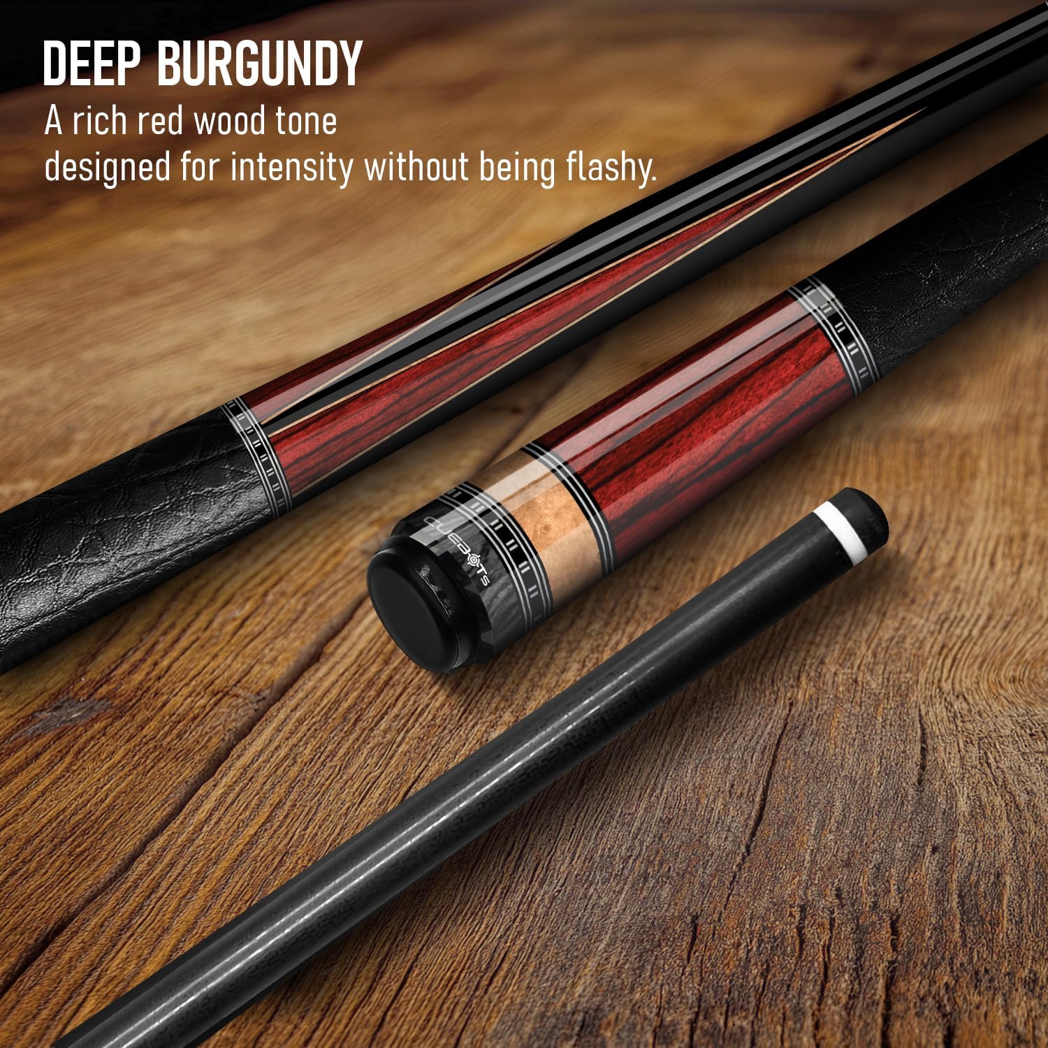 CUEBOTS Glass Fiber Cue, Glass Fiber House Cue Stick, Club Cue, Cue for Beginners, Durable Uni-QR, 3/8-10, 5/16-18 Joint, Long Lasting Glassfiber Shaft, 7-Layer Microfiber Tip