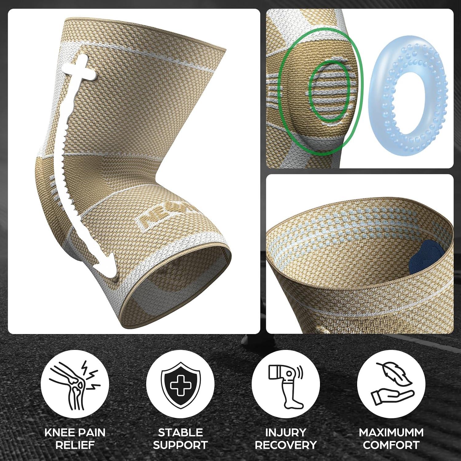 NEENCA Knee Braces for Knee Pain Relief, Compression Knee Sleeves with Patella Gel Pad & Side Stabilizers, Knee Support for Weightlifting, Running