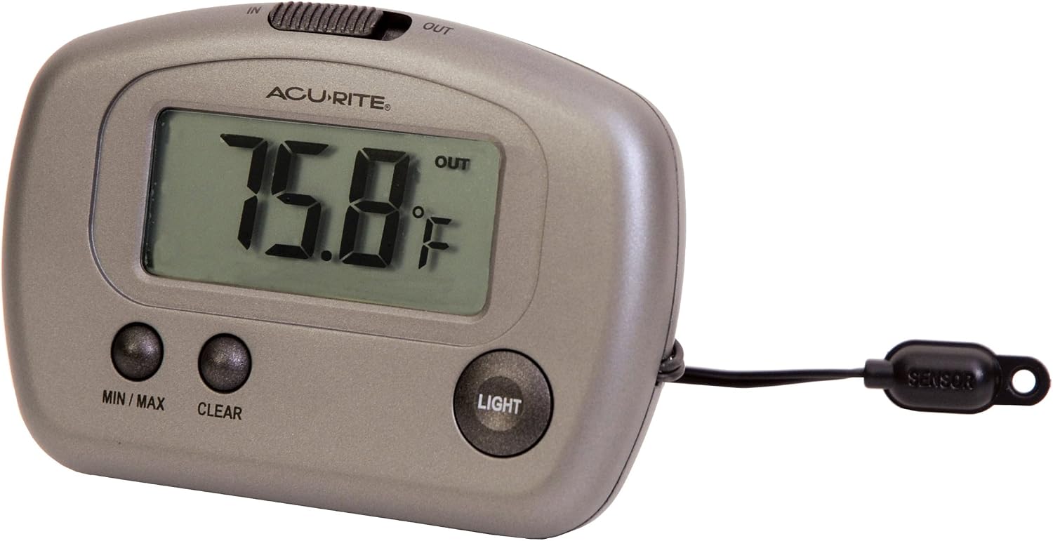 AcuRite 00888A3 Indoor/Outdoor Digital Thermometer,Silver,Small