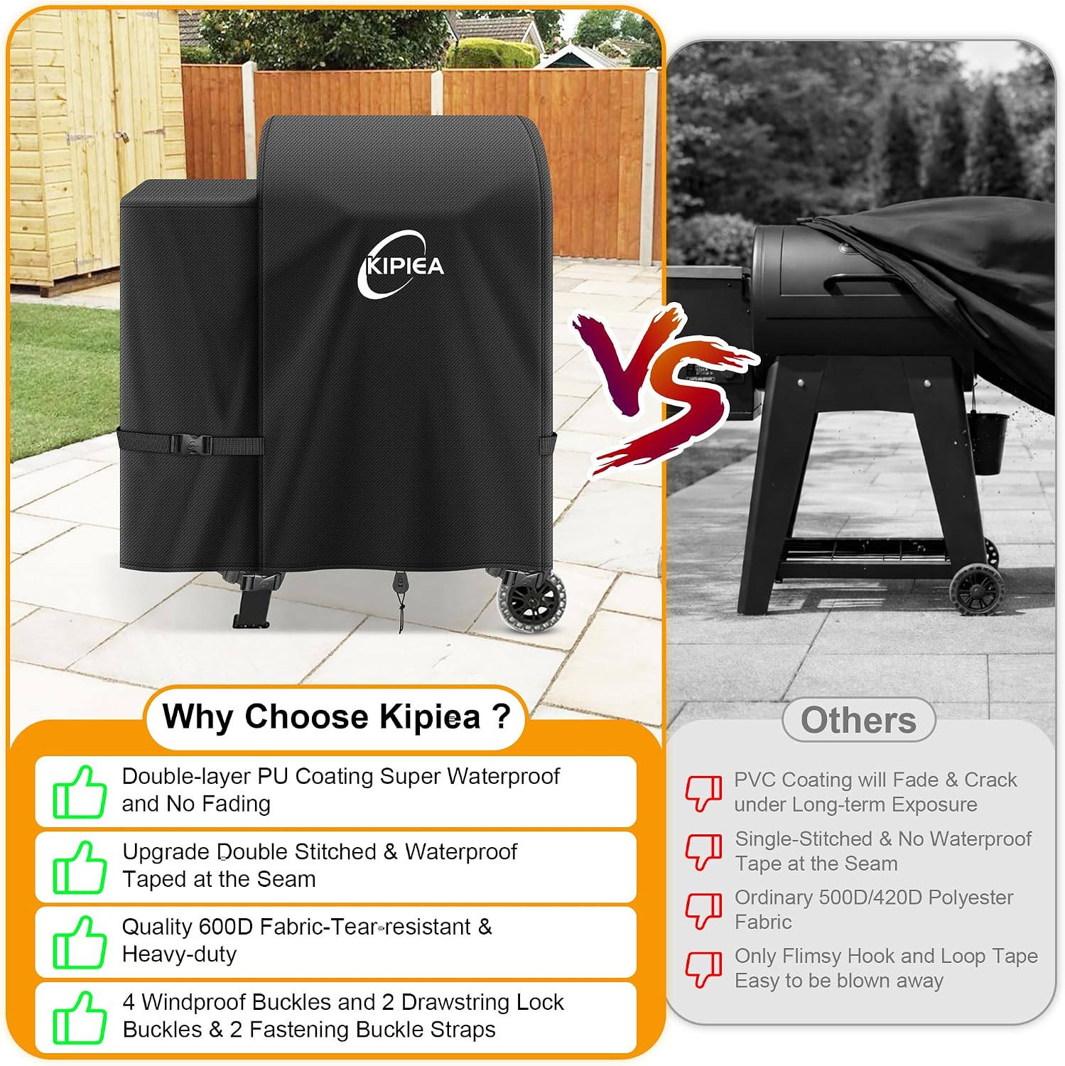 600D Vertical Smoker Cover for Pit Boss 3/4 / 5/7 Series, Waterproof Pellet Grill Cover, 73550, UV Resistant, No Tear, No Fading