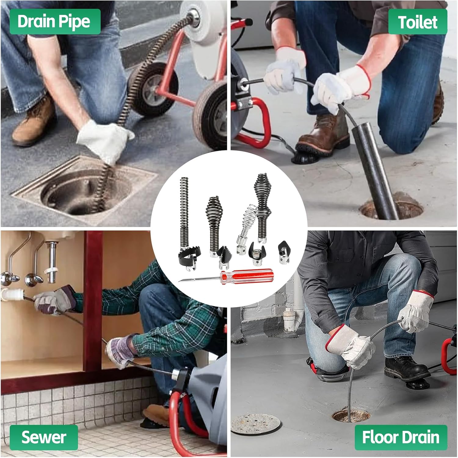 10PCS Drain Cleaning Kit for RID-GID Sectional Drain Cables – Heavy Duty Cutters & Augers Compatible with K-400, C-4, C-6, C-7, C-8