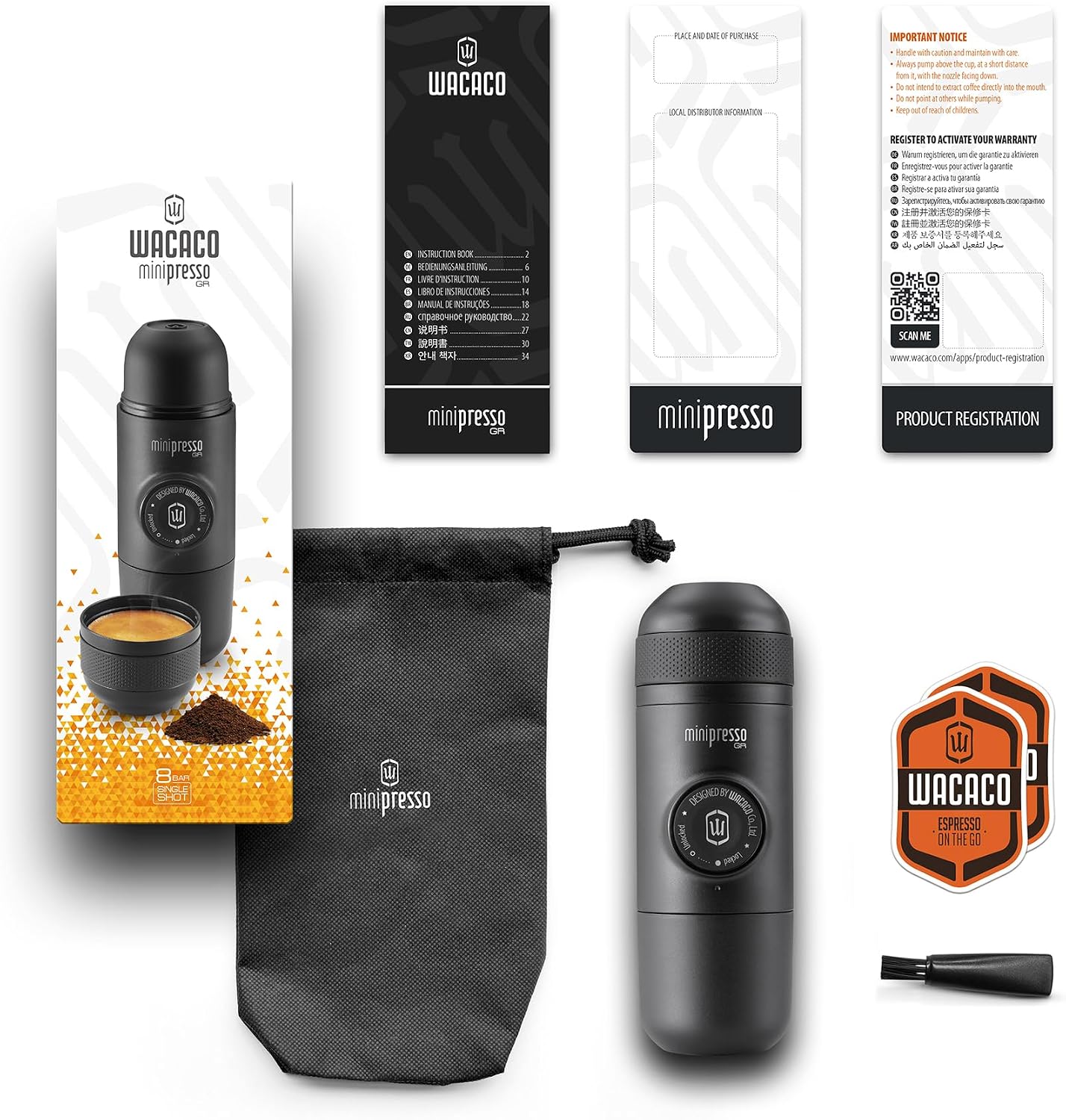 Wacaco Minipresso GR, Portable Espresso Machine, Compatible Ground Coffee, Hand Coffee Maker, Travel Gadgets, Manually Operated, Perfect for Camping, Hiking