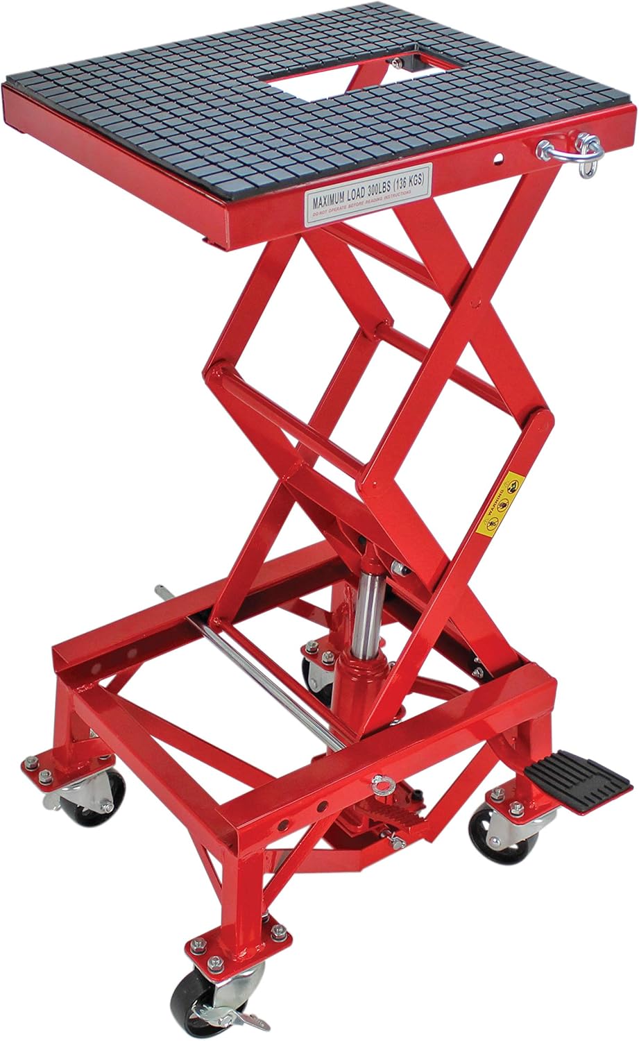 Extreme Max 5001.5083 Ultra-Stabile Hydraulic Motorcycle Lift Table with Foot Pad Lift Function - Raises Bikes from 13.25" to 34"