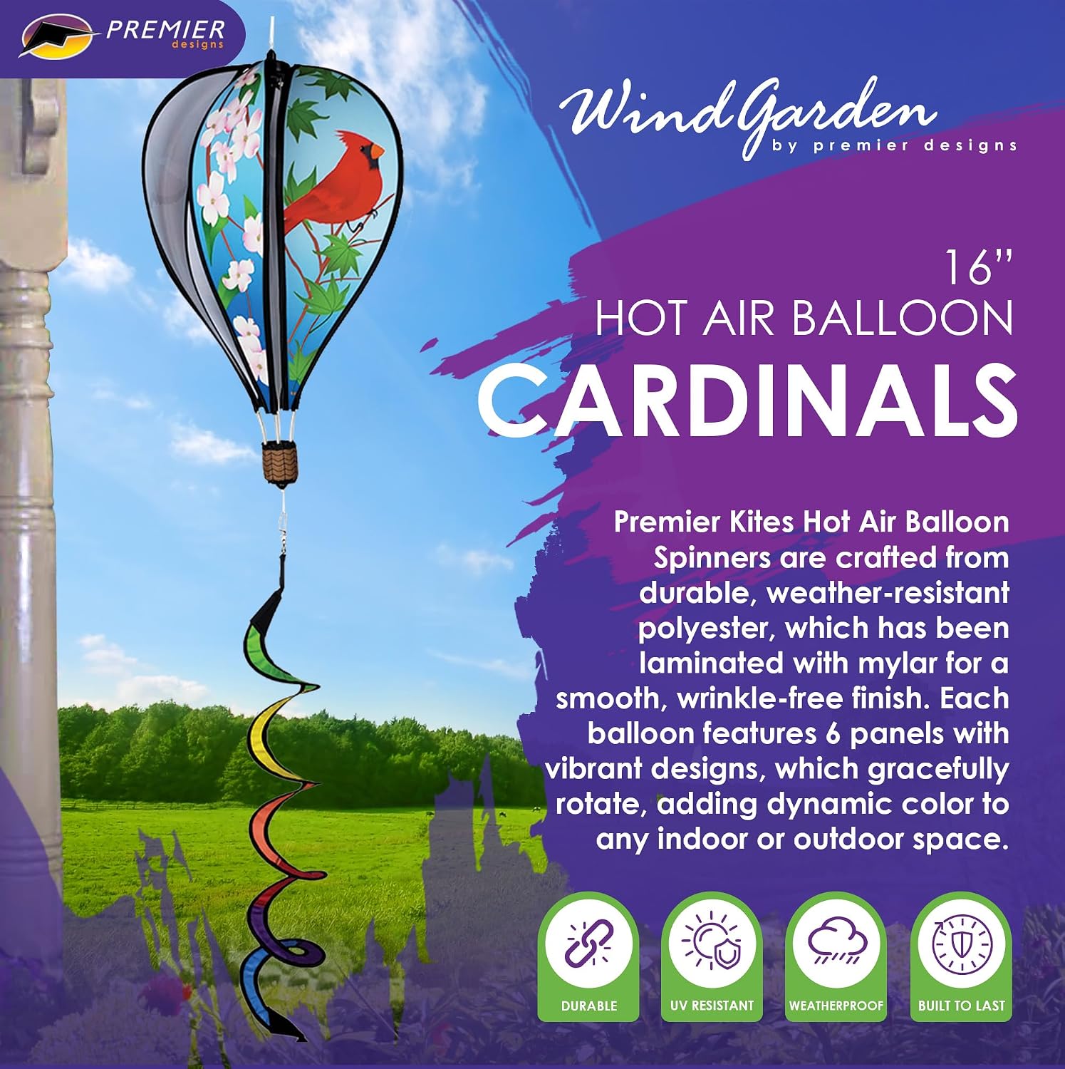 Hot Air Balloon Hanging Garden Spinner 16" - Vibrant Patriotic Design, Weather-Resistant Outdoor Decor, Durable & Lightweight for Patios, Yards, and Gardens - Eye-Catching Wind Spinner