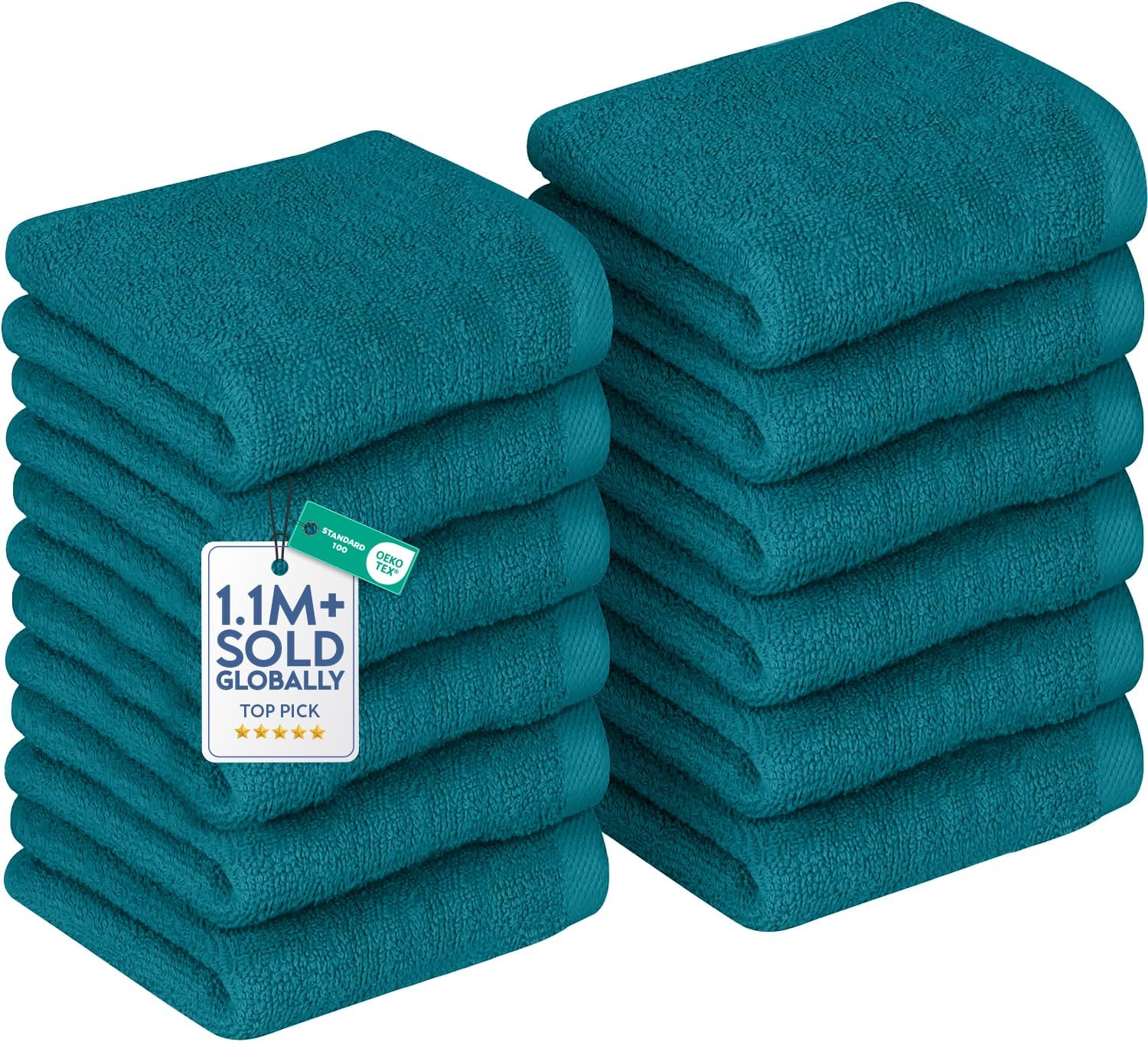 DAN RIVER 24 Pack Cotton Wash Cloths Set for Showering [12x12] White