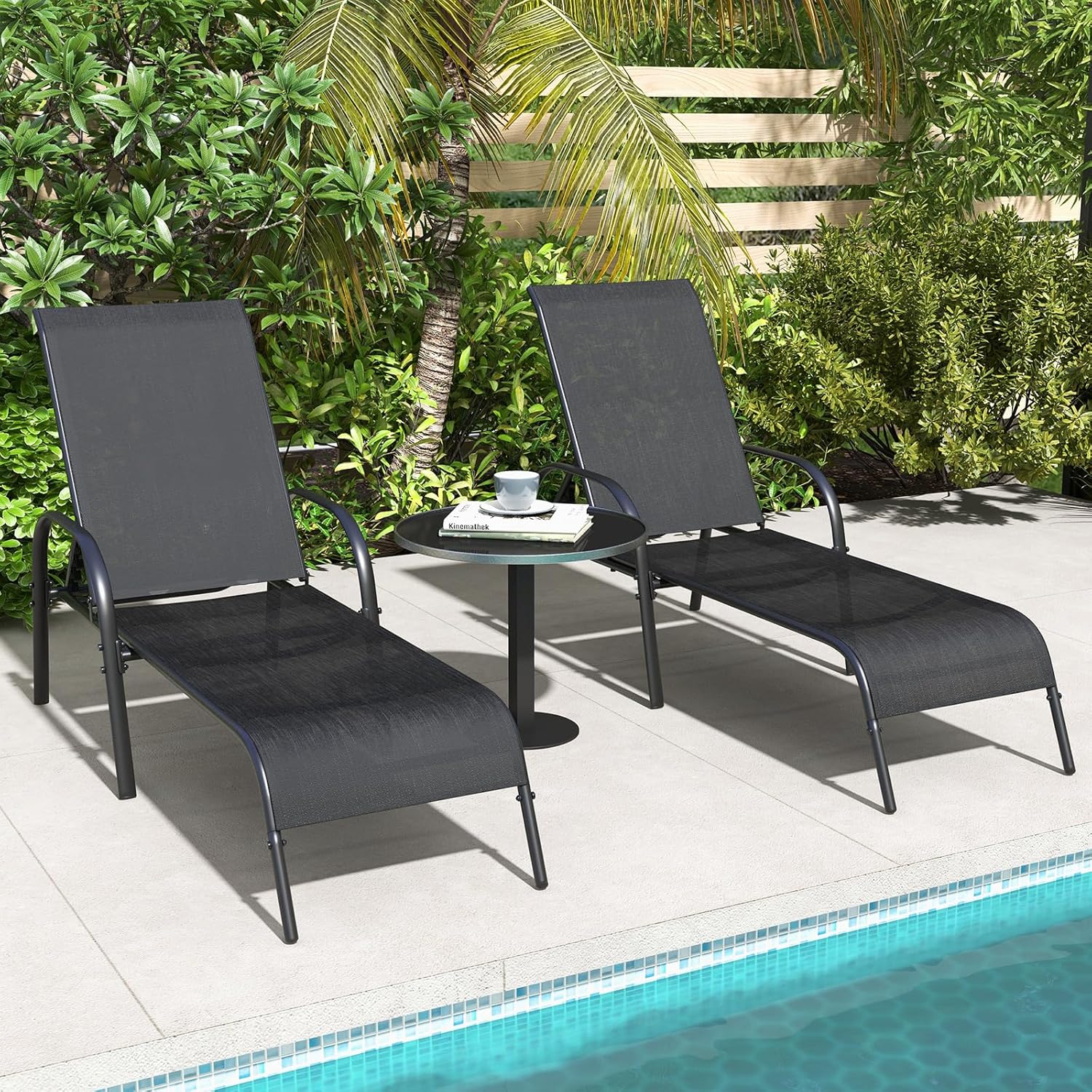 GIANTEX 2 Pack Patio Lounge Chair with 5 Adjustable Backrest, Black