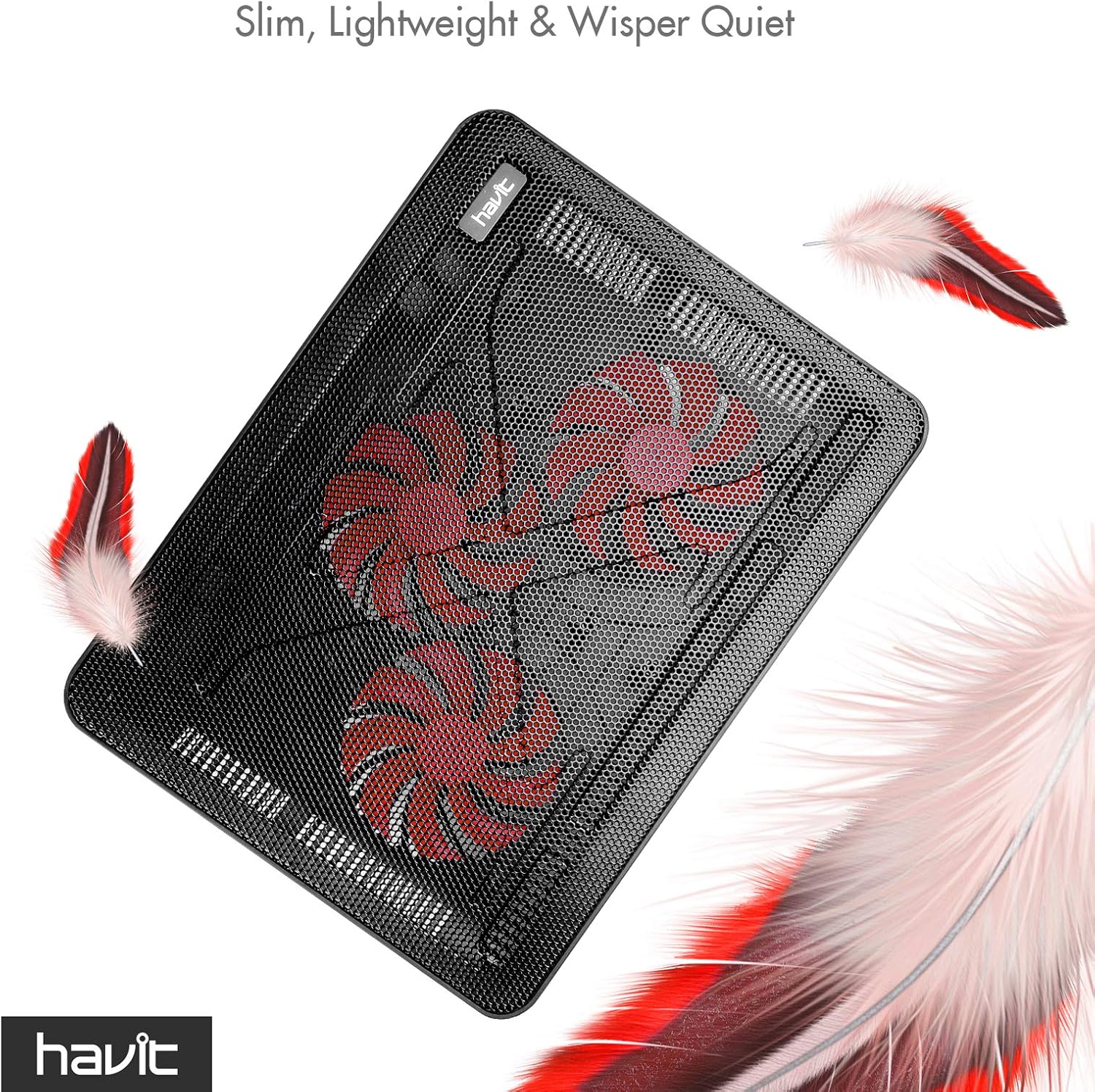 havit HV-F2056 15.6"-17" Laptop Cooler Cooling Pad - Slim Portable USB Powered (3 Fans), Black/Blue | Three quiet USB-powered fans circulate air below the laptop, two height settings improve viewing and typing comfort