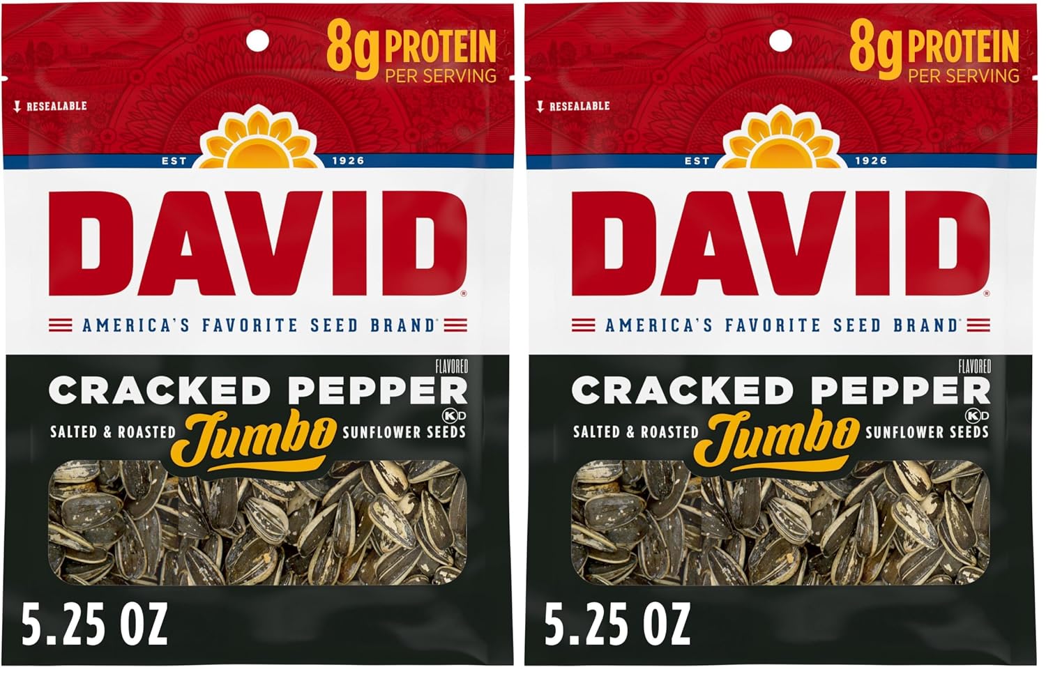 DAVID Jumbo Sunflower Seeds, Cracked Pepper Flavor, 5.25 oz.