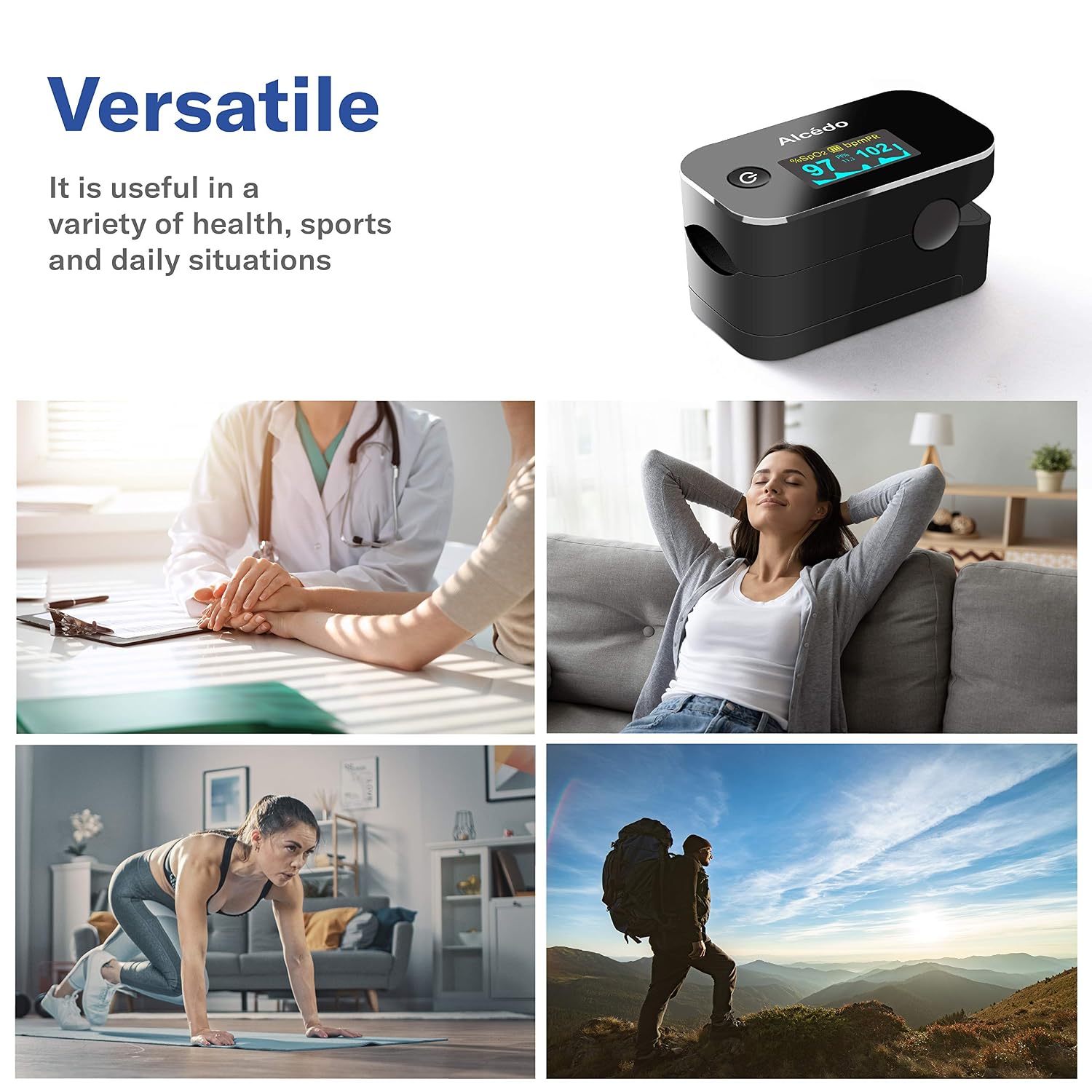 Alcedo Pulse Oximeter Fingertip, SpO2 & Heart Rate Monitor