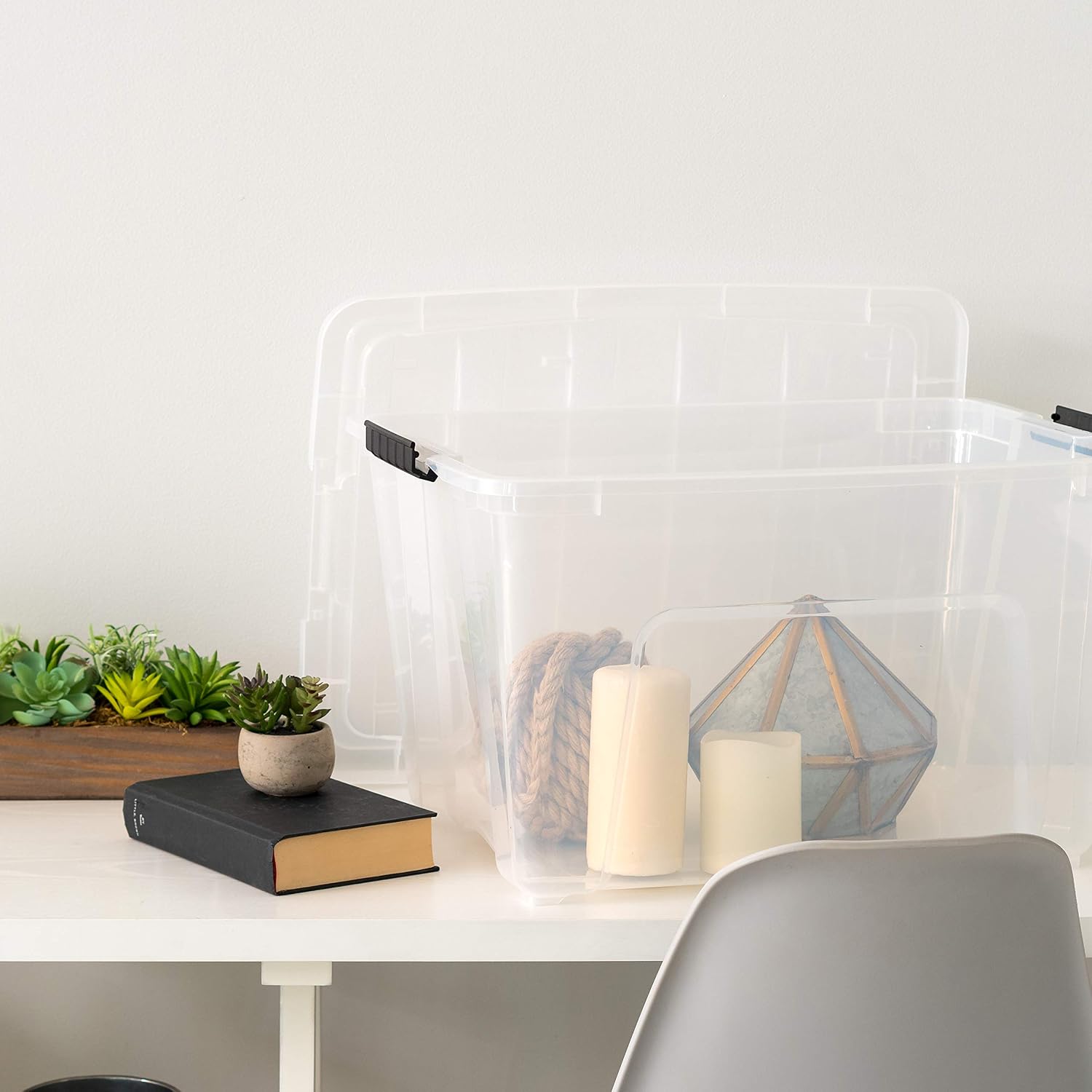 IRIS USA 6-Pack 54 Quart Storage Bins with Lids, Clear | Transparent design makes contents easy to find. Perfect for moving, blankets, clothing, and garage storage. Nestable design