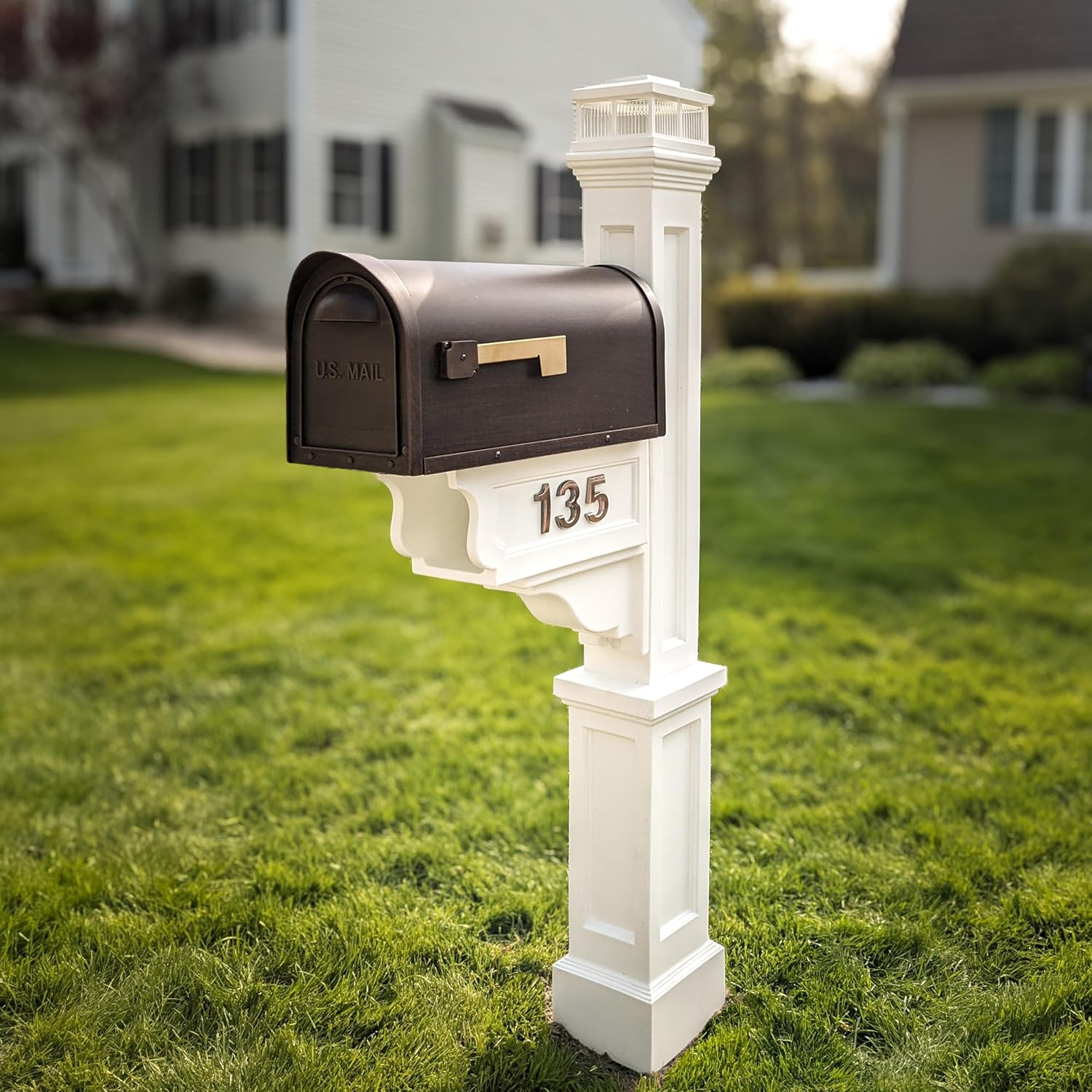 Mayne Dover Decorative Mailbox Post with Newspaper Holder, White | For post-mount mailboxes, Weather & fade resistant, All season, 15-year warranty
