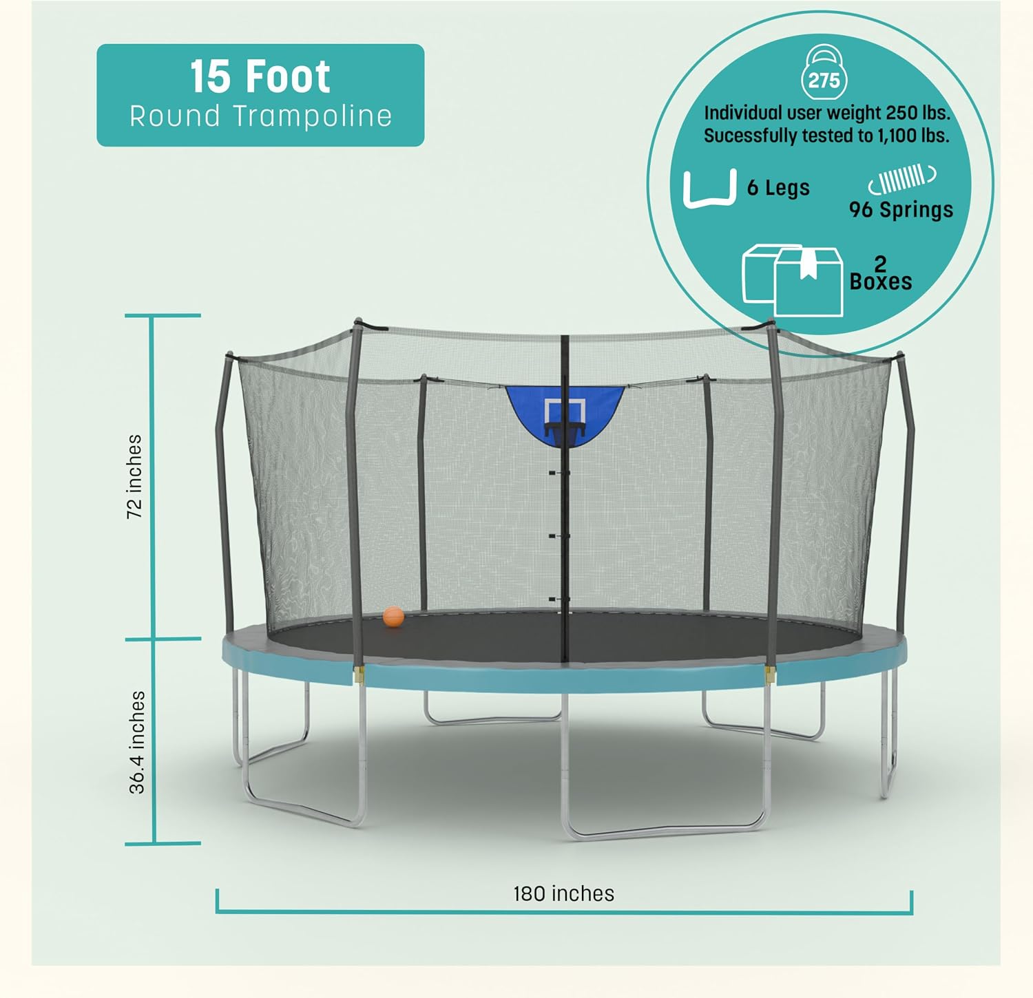 Skywalker Trampoline Outdoor 8 FT, 12 FT, 15 FT Jump N’ Dunk Round Outdoor Trampoline with Net, Trampoline Mat, and Basketball Hoop for Trampoline