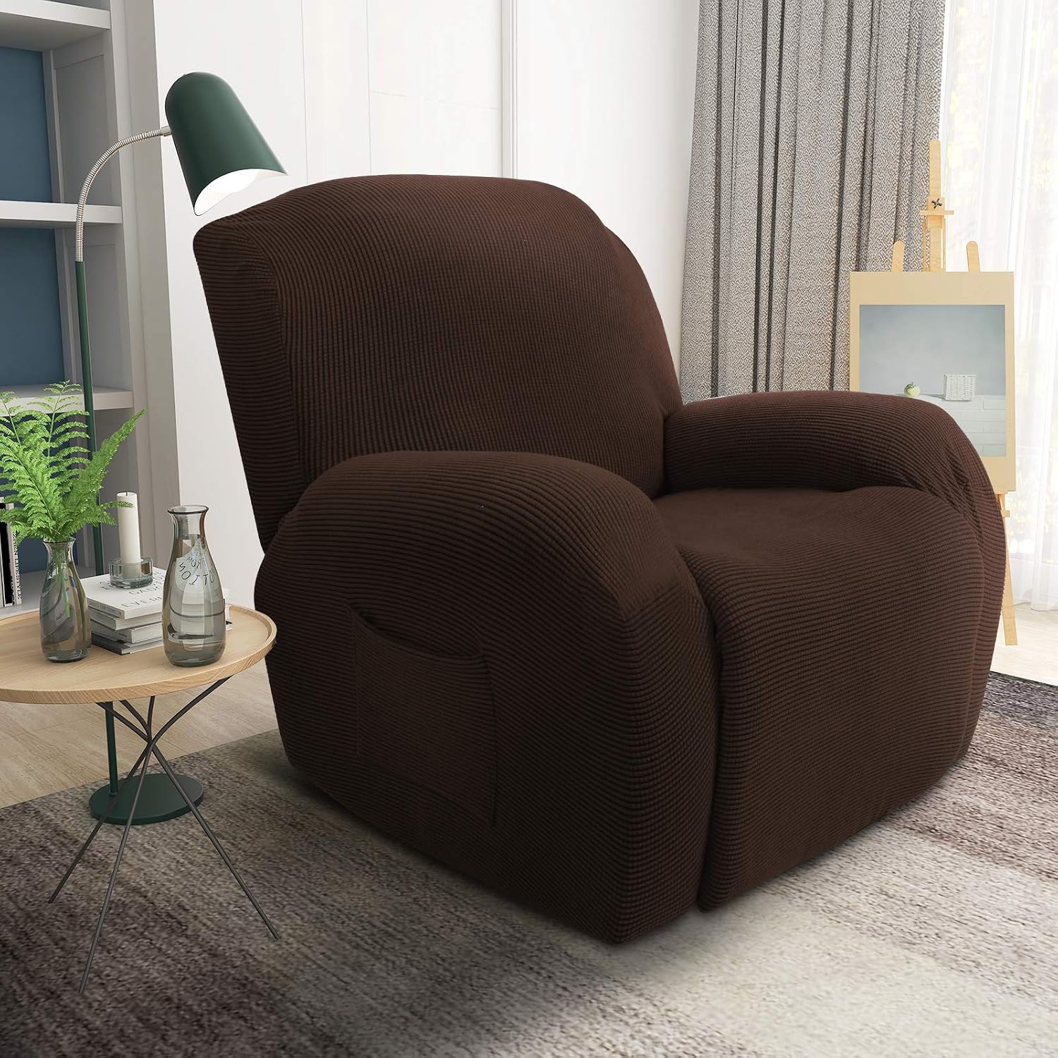 JIVINER Super Stretch Recliner Chair Covers 4 Pieces Sofa Slipcover for Reclining Chair Spandex Soft Recliner Slipcover with Pockets Recliner