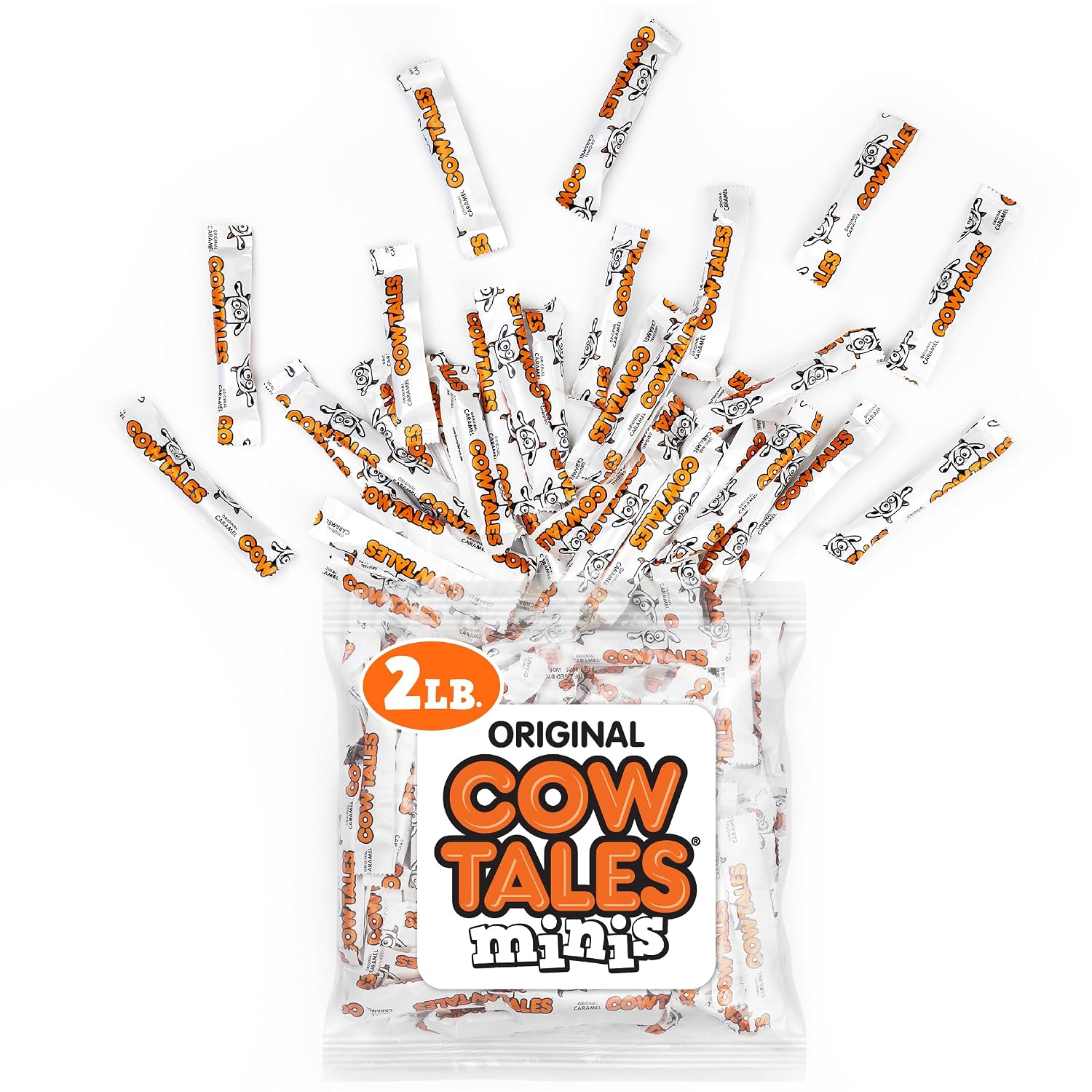 Goetze's Candy Vanilla Cow Tales Minis, 2 lb Bag | Original Chewy Caramel & Vanilla Cream Filling, Delicious Treats Fresh from the Factory