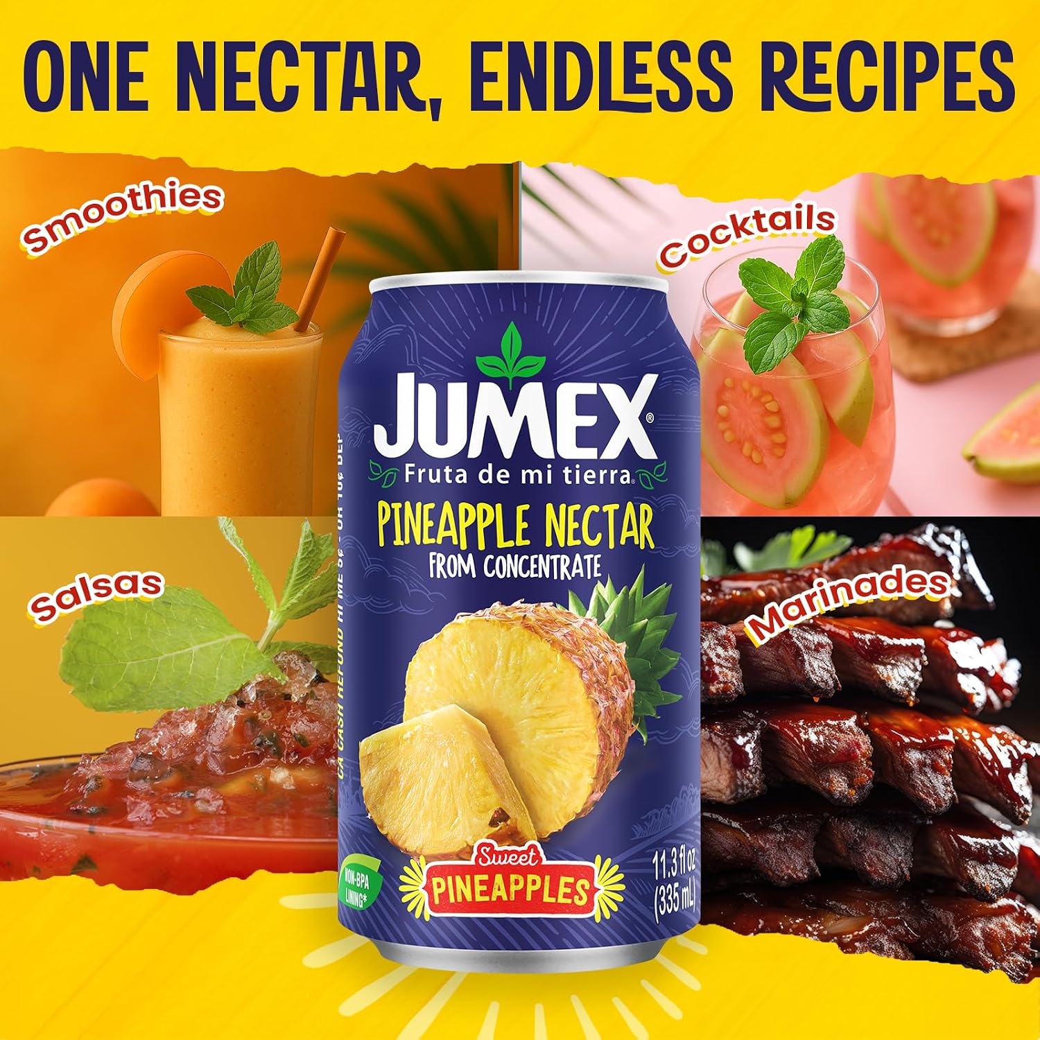 Jumex Mango Nectar Juice & Peach Nectar - Made with Fresh Fruit Puree - Tropical Fruit Juice Concentrate for Smoothie Mix, Cocktail Mixers & Kids Beverages - 11.3oz, 12 Pack Canned Drinks