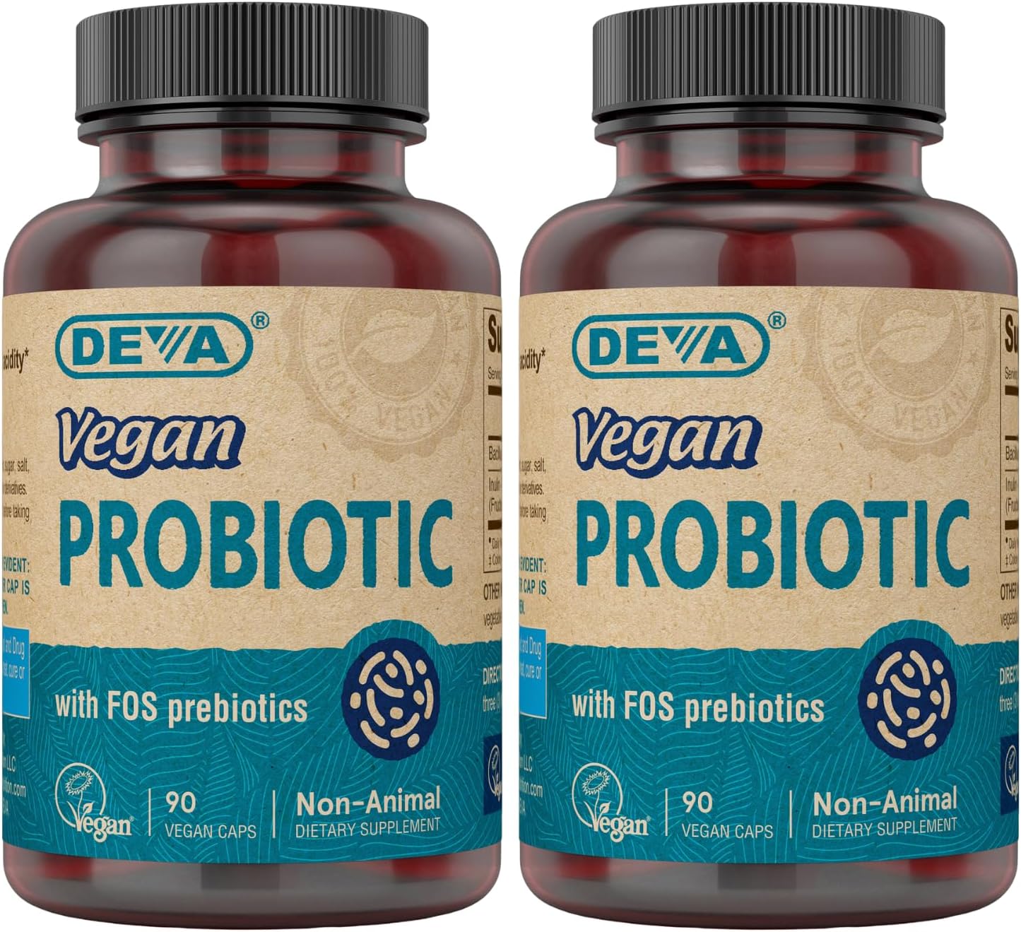 Deva Vegan Probiotic with FOS Prebiotics Supplement - 2 Billion CFU with 100 MG of Prebiotics Per Serving for Men & Women - Non-Dairy Gluten Free - Naturally Shelf Stable - 90 Capsules