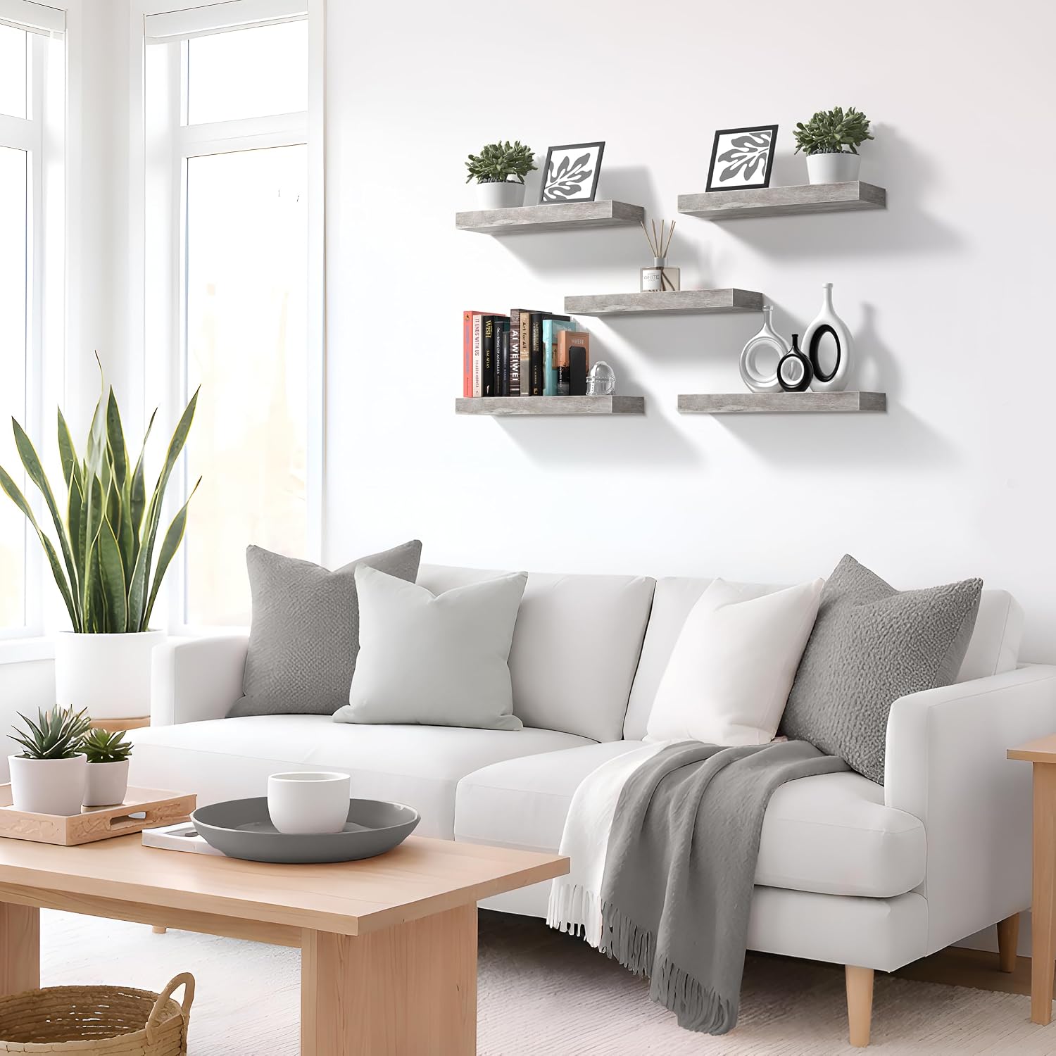 Sorbus Floating Shelves for Wall – 16 Inch Floating Shelf for Kitchen, Bedroom, Living Room, Bathroom, Home & Wall Decor - Mounted Bathroom Shelves with Invisible Brackets (Grey, 3 Pack)