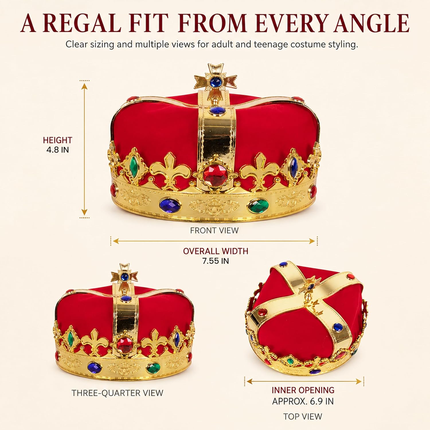 Kangaroo Royal Gold King Crowns for Men & Women - King Costume Headpiece | Medieval Prince Plastic Crown - King Costume Headpiece for Halloween