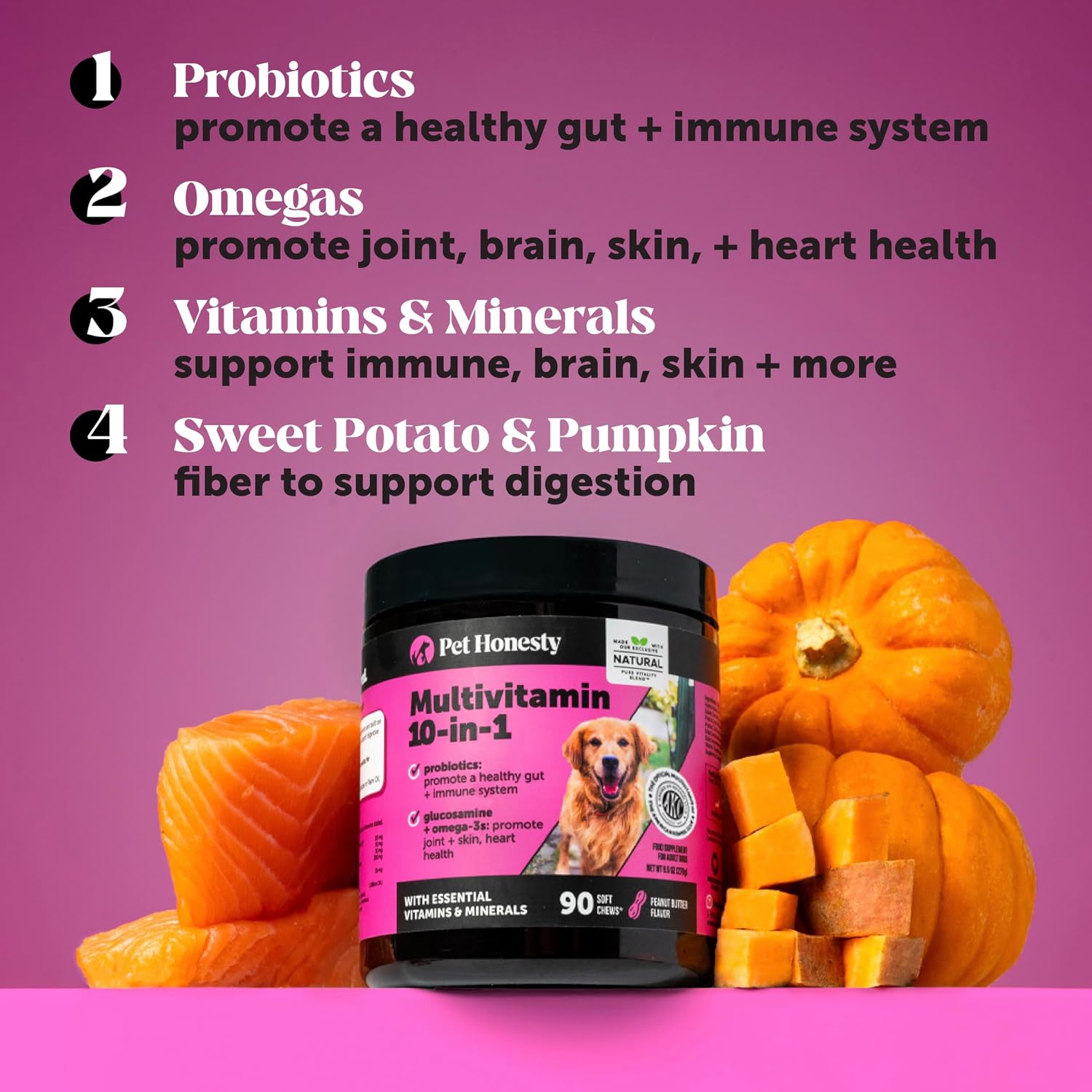 10-in-1 Dog Multivitamin Supplement with Glucosamine & Probiotics - Hip & Joint Support, Digestive Health, Immune Support, Heart & Skin - All-in-One Daily Vitamins & Omega-3s for Dogs, Chicken, 90 Ct