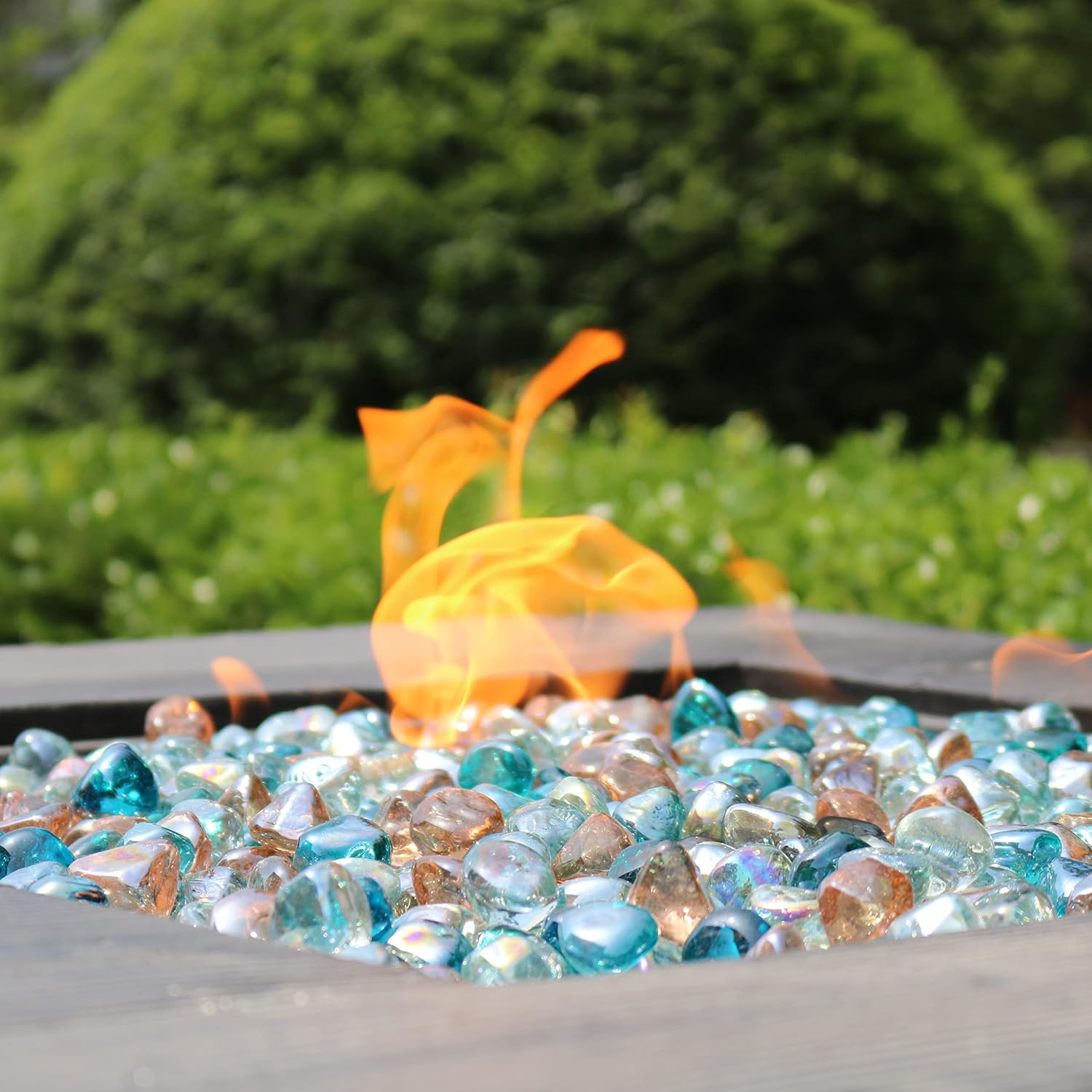 Fire Glass Diamond 1 Inch Fire Pit Glass Rocks for Propane or Gas Fire Pit （10 Pounds Margarita Azura Blue ） Gift Package