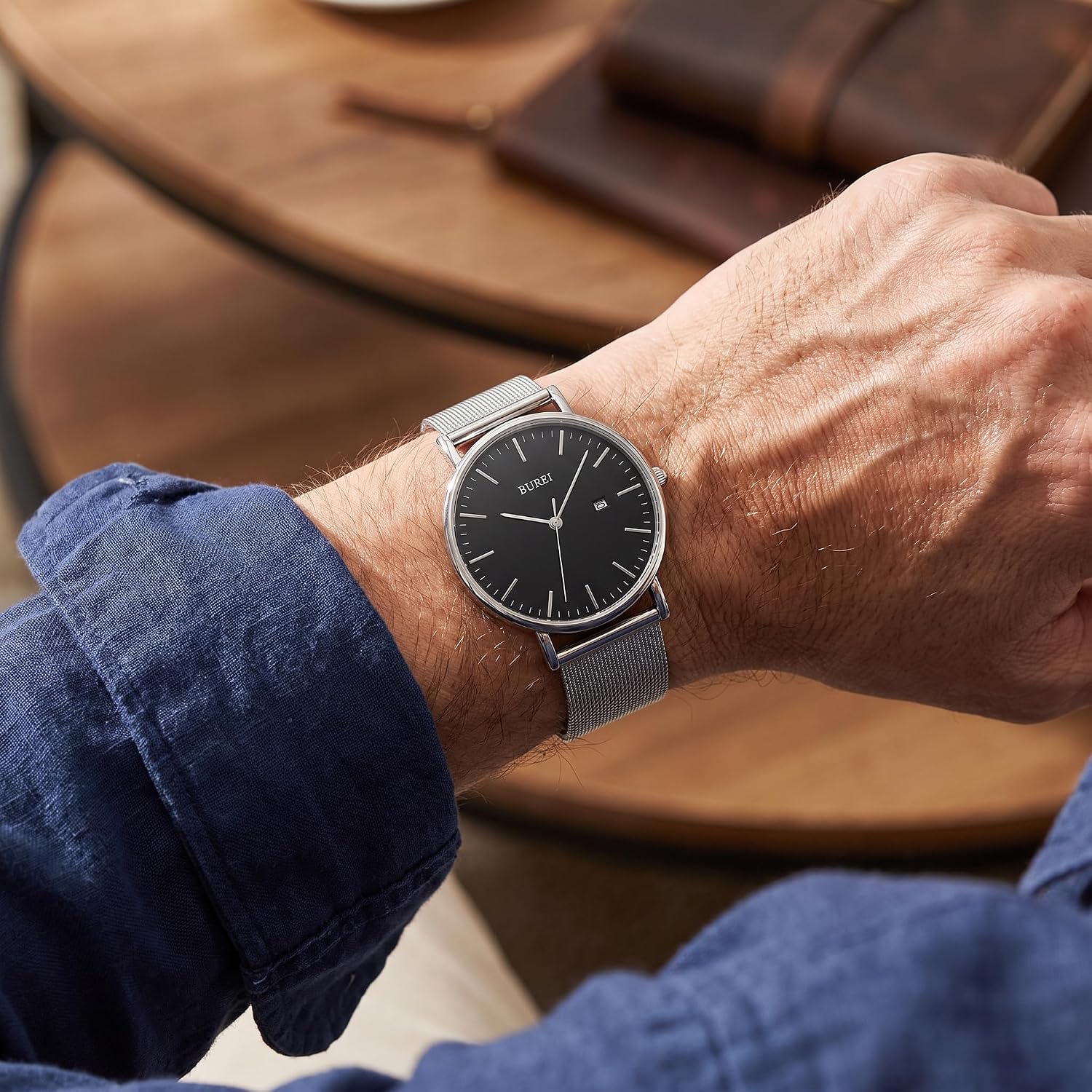 BUREI Men Wrist Watches Fashion Minimalist Thin Analog Quartz Waterproof Watches for Men, Refined Gifts for Men, Boyfriend, Husband, Dad