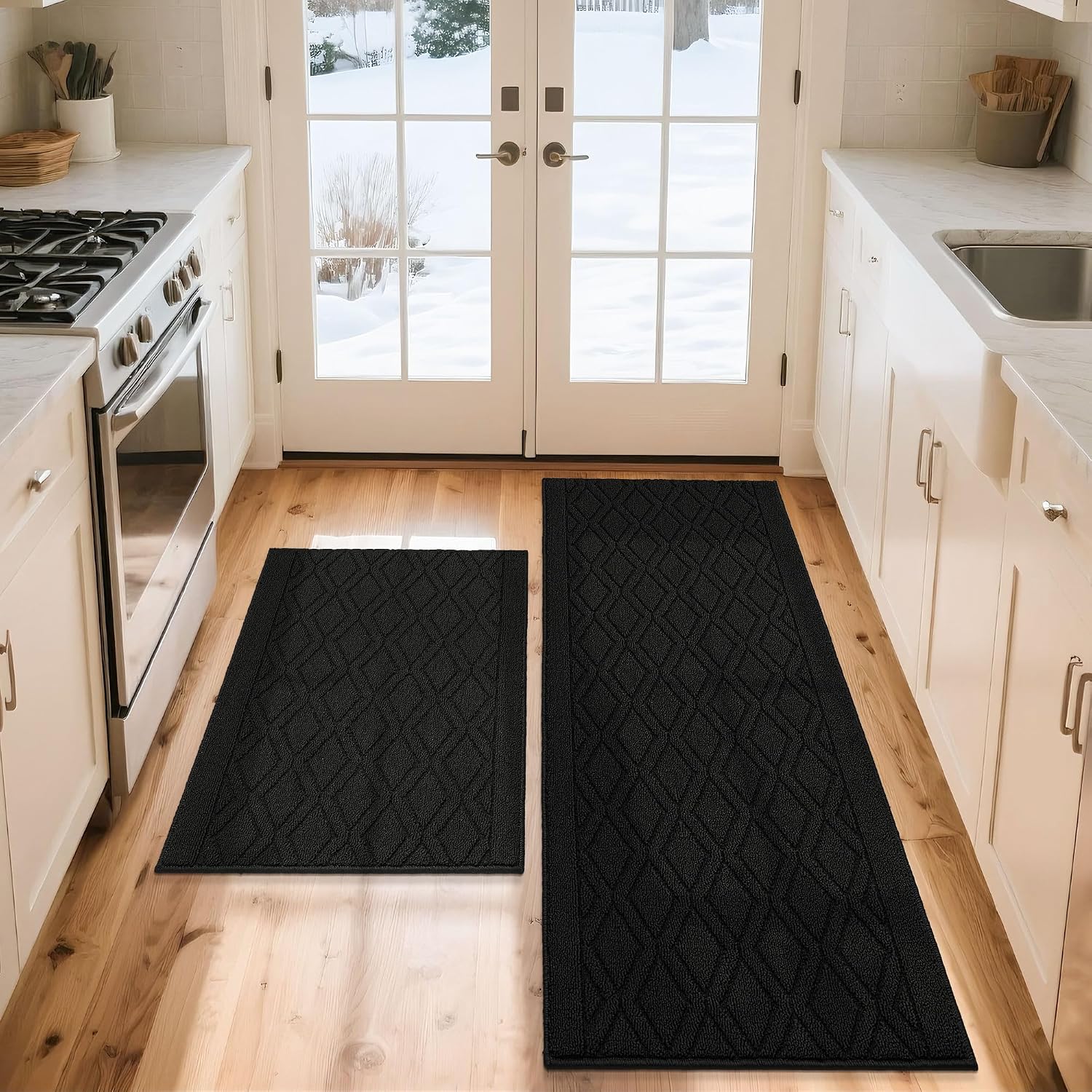 COSY HOMEER 48x20Inch/30X20Inch Kitchen Rug Mats,Grey