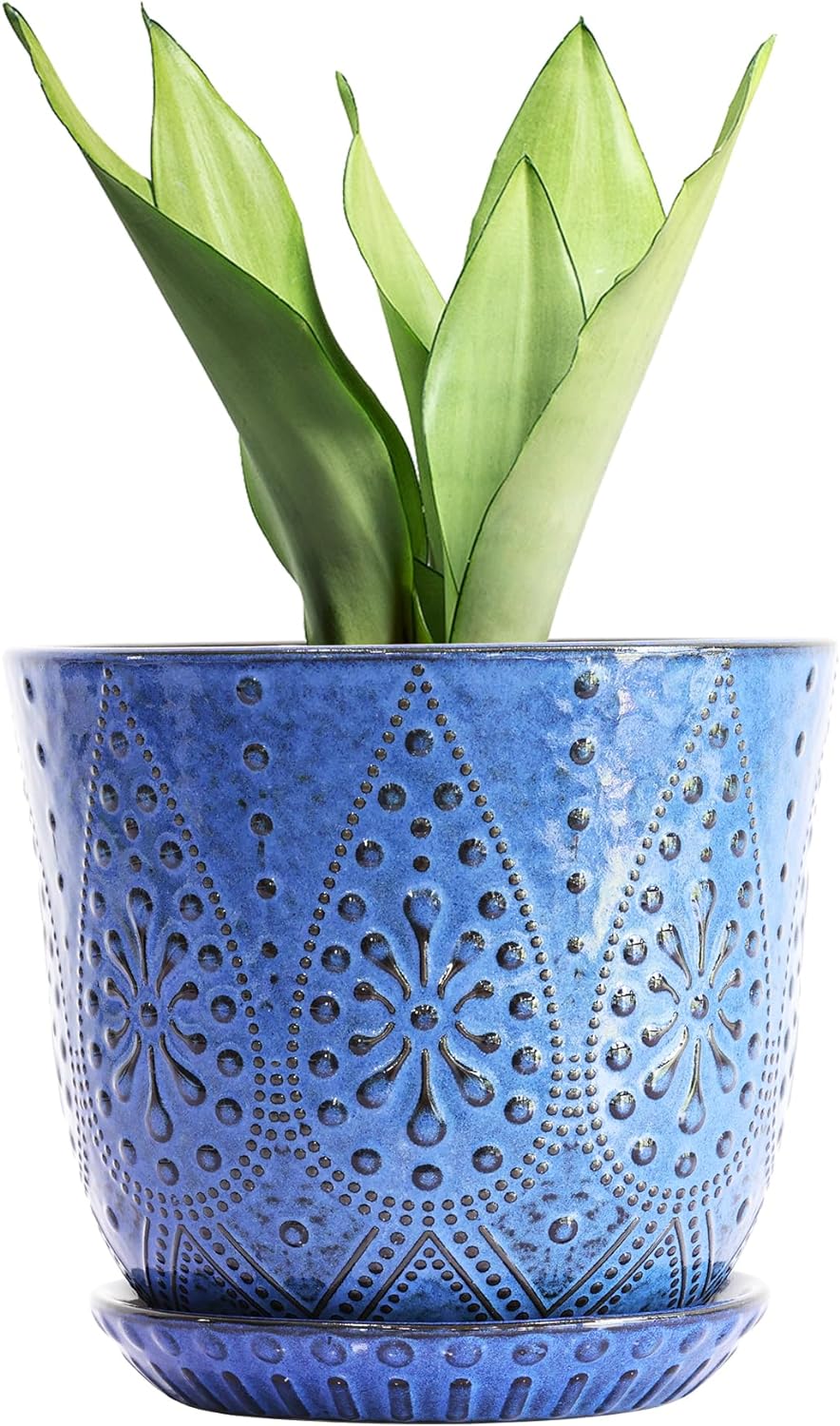 Gepege Ceramic Plant Pots, 6 Inch Indoor Planters with Drainage & Saucers