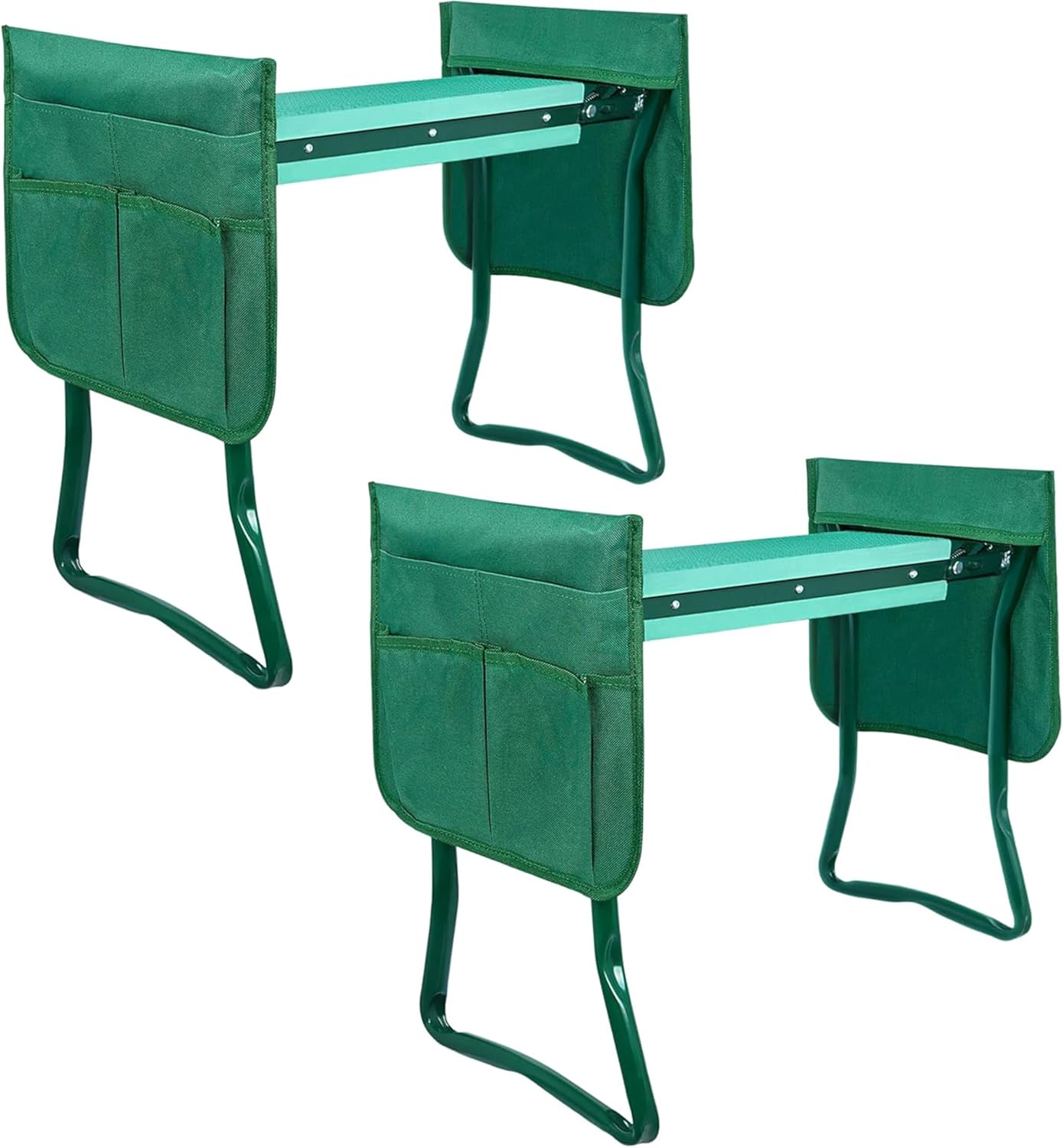 iPower Garden Kneeler and Seat Foldable Kneeling Bench with Sturdy Soft EVA Foam Pad for Outdoor, Fishing, Camping, 2 Tool Pouches Included, Green