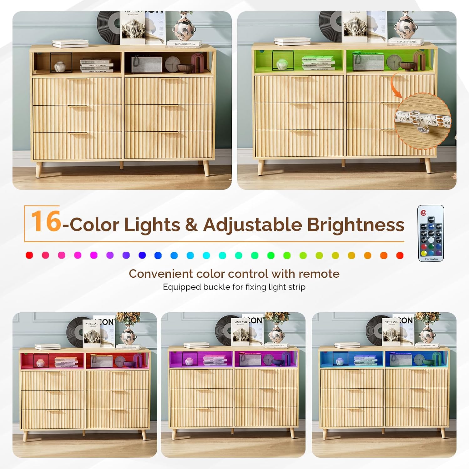 VINGLI Fluted Tall Dresser 5 Drawer, 23.66" W Chest of Drawers Gray Wood Dresser with Rounded Edges, Grey Dressers for Bedroom