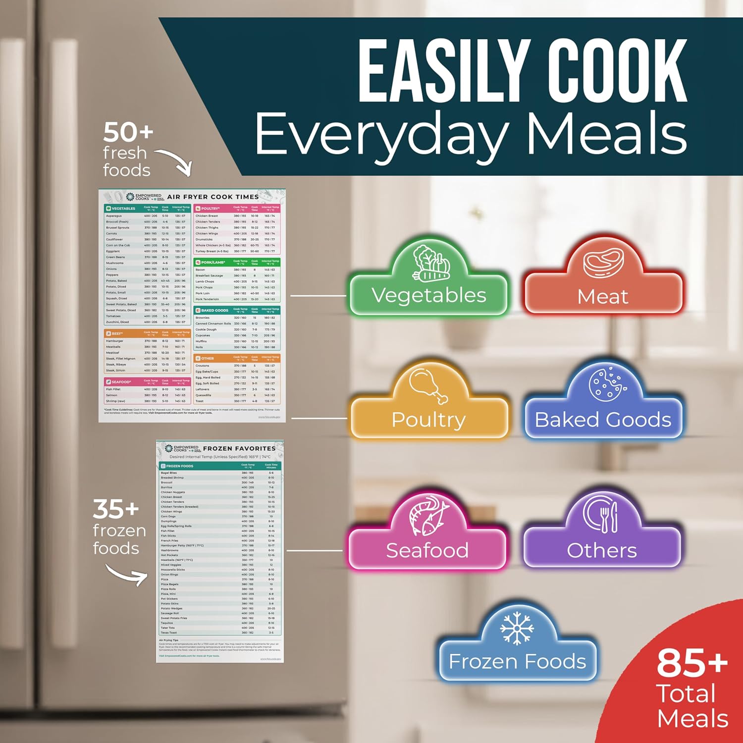 Cathy Yoder's Air Fryer Cheat Sheet Set, Air Fryer Accessories, AirFryer Cooking Guide Magnetic Cheat Sheet