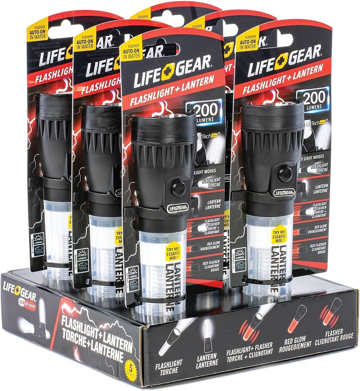 Life+Gear AR-TECH Stormproof Floating Flashlight + Lantern, Black ,200 Lumens