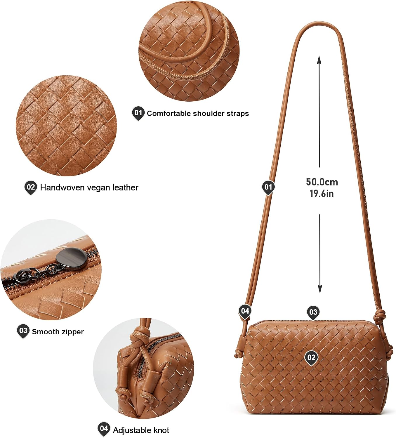 Woven Crossbody Bag for Women: Vegan Leather Handbag for Leisure | Classic Handwoven Bag For Style - Compact Design, Lightweight, Minimalist Style, Fits Phone, Cards & Key, Ideal for Daily Use