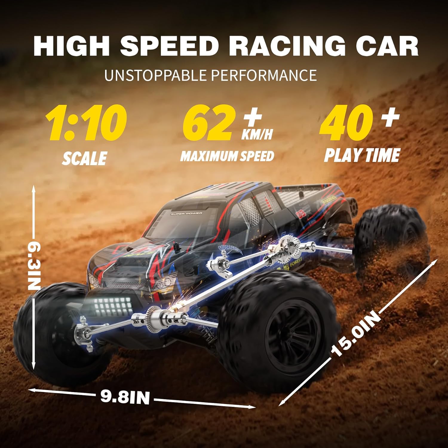 Hosim 1:10 Brushless RC Cars for Adults & Boys, 60+ KMH Remote Control Car | 4WD Off Road Monster Truck, Waterproof All-Terrain RC Truck